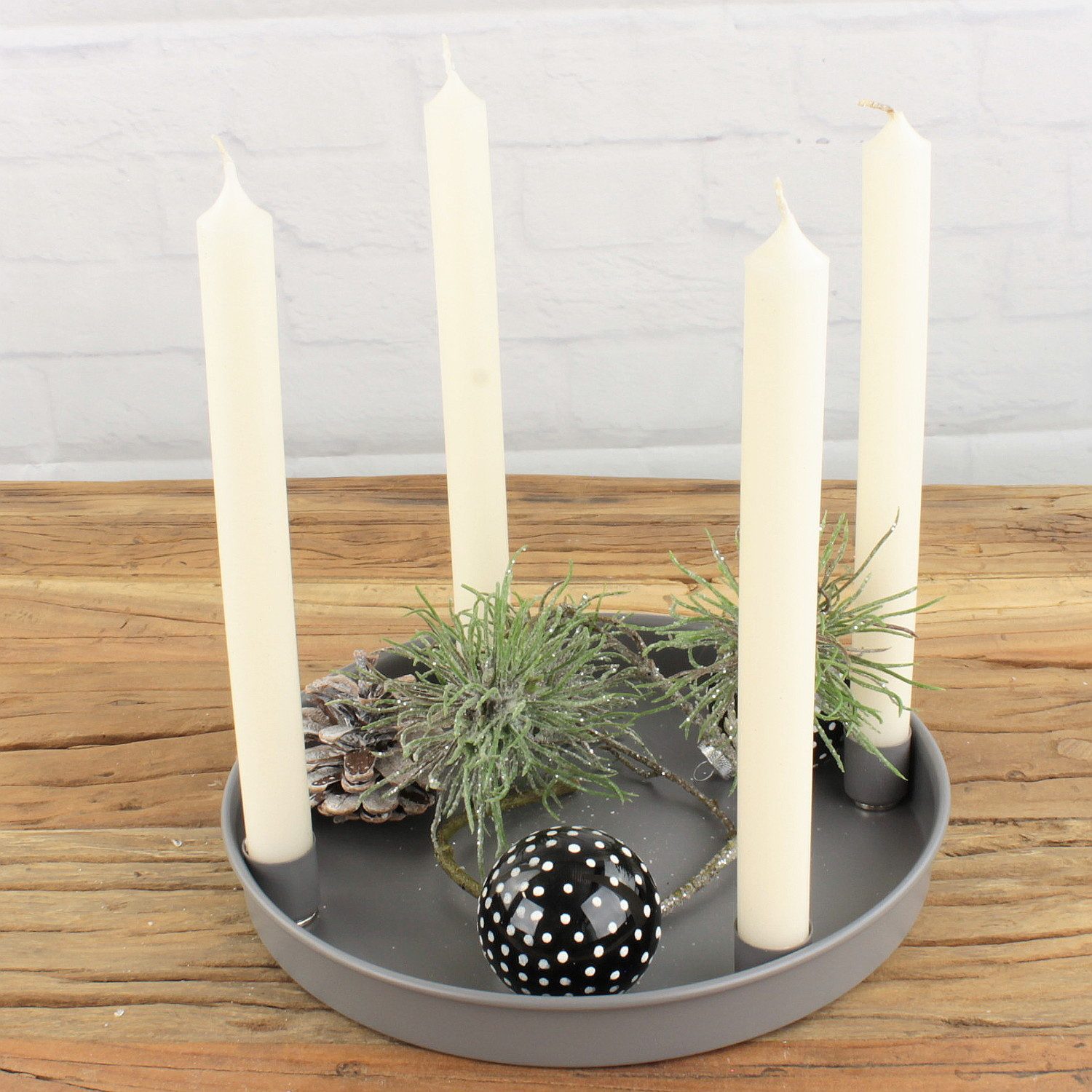 Macosa Home Adventskranz Kerzenteller rund Grau Metall 25 cm modern Kerzenhalter Adventskranz, Weihnachtsdeko Adventsdeko Kerzenhalter Metallkerzenteller