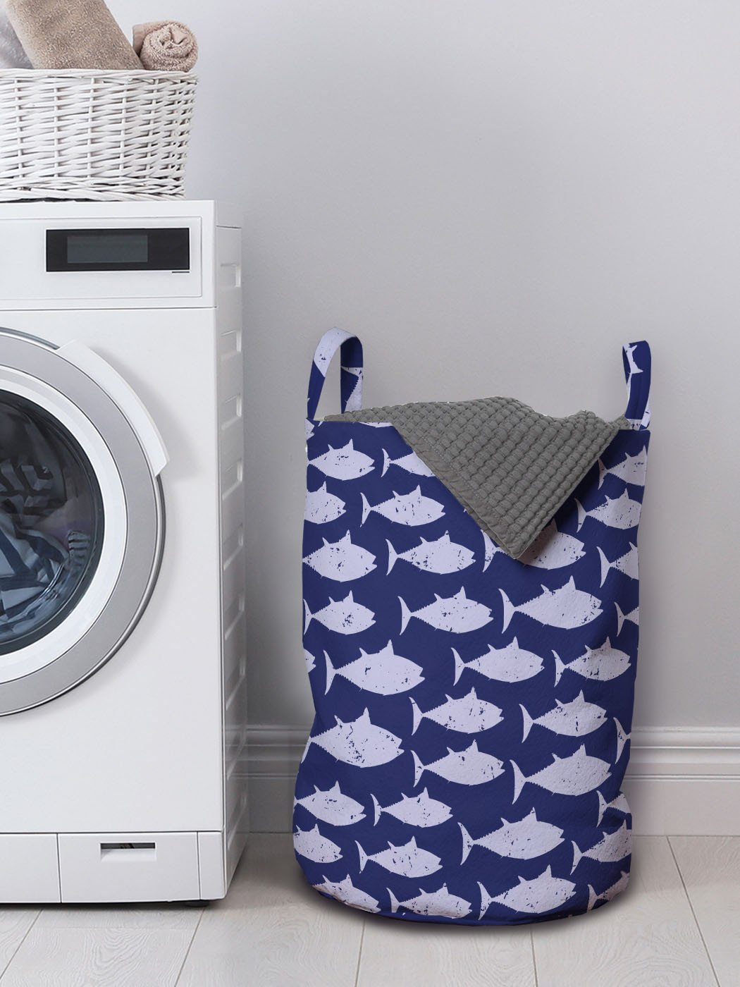 Wasser Abakuhaus Griffen Waschsalons, Monotone Wäschesäckchen Wäschekorb Kordelzugverschluss mit für blau Fisch-Muster
