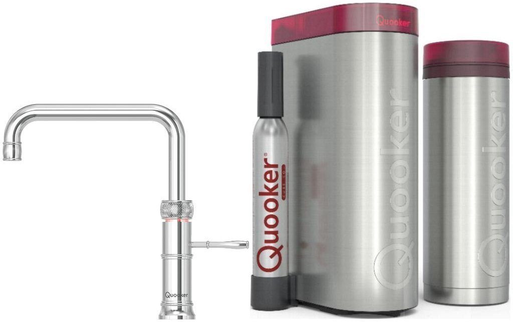 QUOOKER Küchenarmatur QUOOKER CLASSIC FUSION SQUARE Chrom VAQ PRO3 mit CUBE 2 (3CFSCHRCUBE) (2-St) 100°C Kochendwasserhahn mit Trinkwassersystem