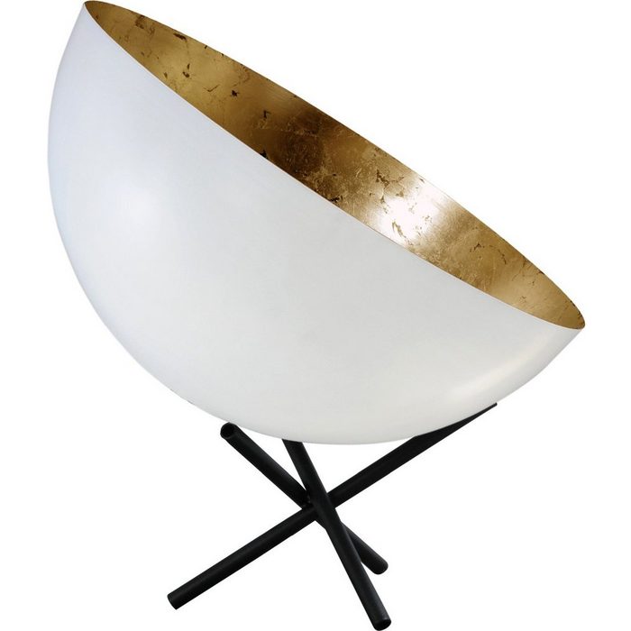 Licht-Erlebnisse Nachttischlampe LARINO ohne Leuchtmittel Tischlampe Weiß Gold E27 30 cm Metall Industrie Design Beleuchtung