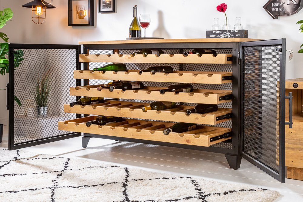 riess-ambiente Weinschrank BODEGA 127cm natur / schwarz (Einzelartikel, 1-St) Wohnzimmer · Massivholz · Metall · für 55 Flaschen · Industrial