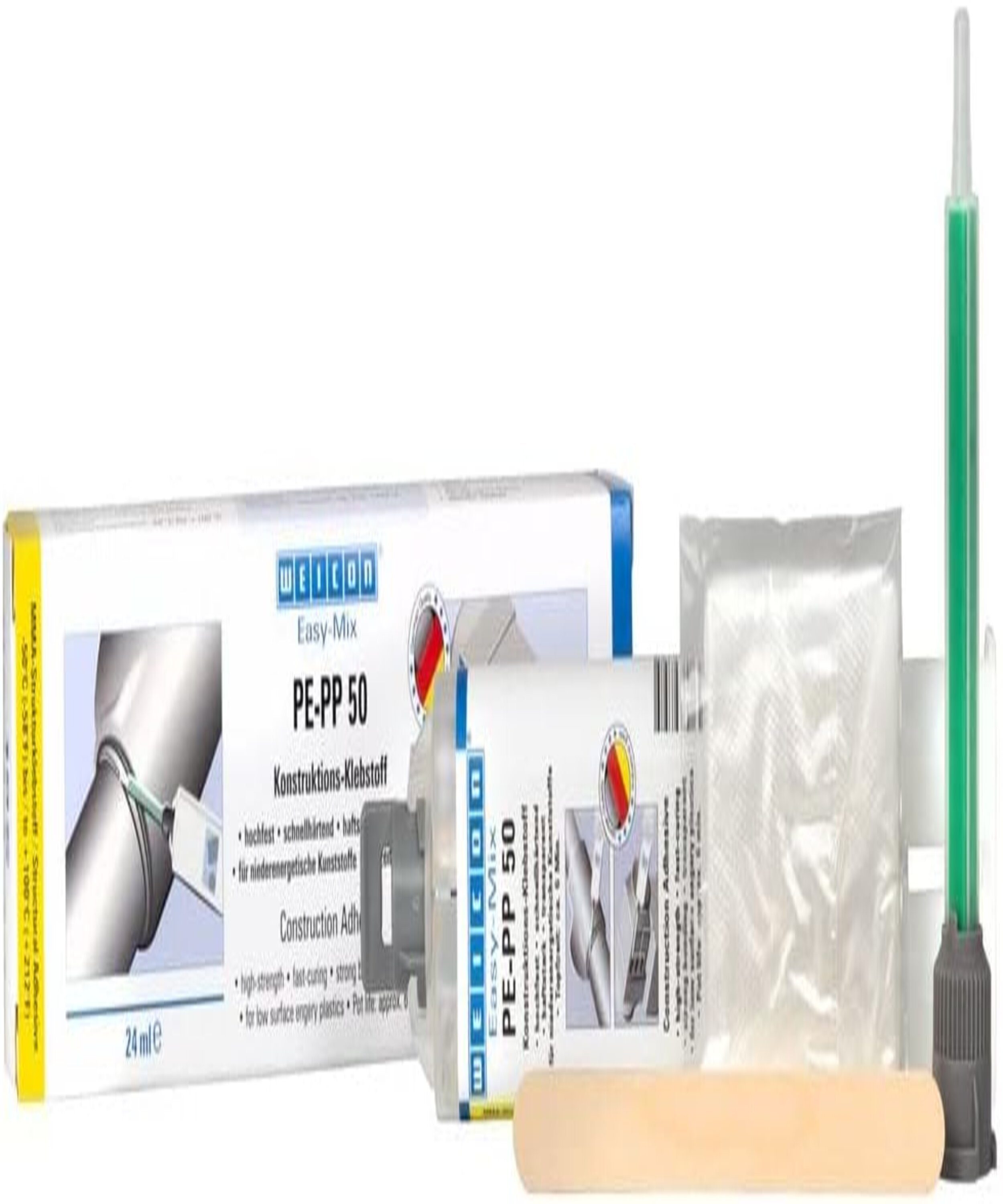 WEICON 2-Komponentenkleber Easy-Mix PE-PP 50, Klebstoff für spezielle  Kunststoffe - Set, (Packung), für niederenergetische Kunststoffe