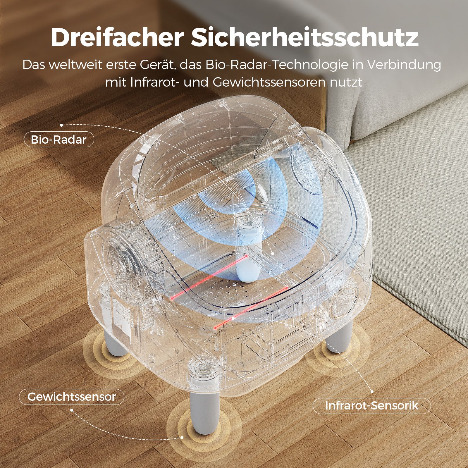 ihoverboard Katzentoilette Selbstreinigende Katzentoilette mit Bio-Radar,offener Oberseite, mit Aromabox,leiser Betrieb & Nachtmodus - für Mehrkatzzen