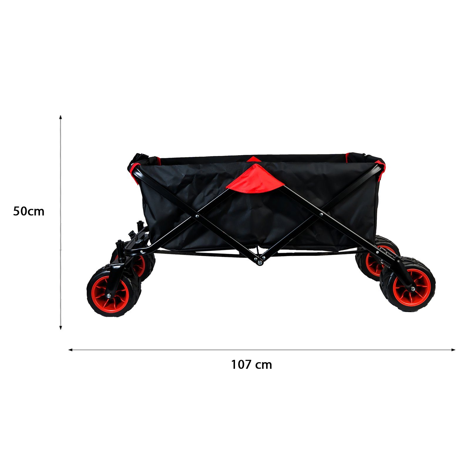 Grafner Bollerwagen Bollerwagen Offroad faltbar schwarz/rot Handwagen Klappbar (Stk, 1), herausnehmbare Plane, max. 70kg Ladegewicht