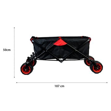 Grafner Bollerwagen Faltbarer Bollerwagen Offroad schwarz/rot Handwagen Klappbar (Stk, 1), herausnehmbare Plane, max. 70kg Ladegewicht