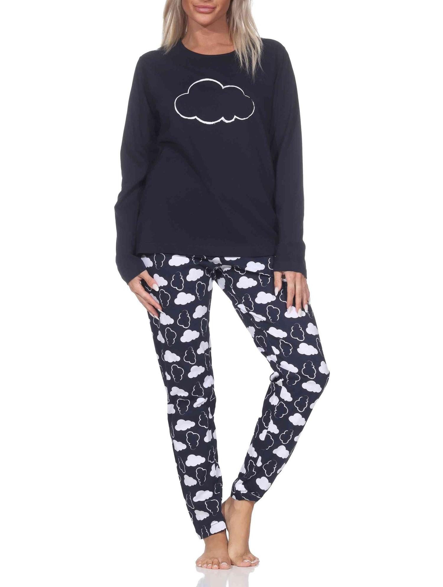 Normann Pyjama Normann Damen Schlafanzug langarm Pyjama mit Wolken Motiv