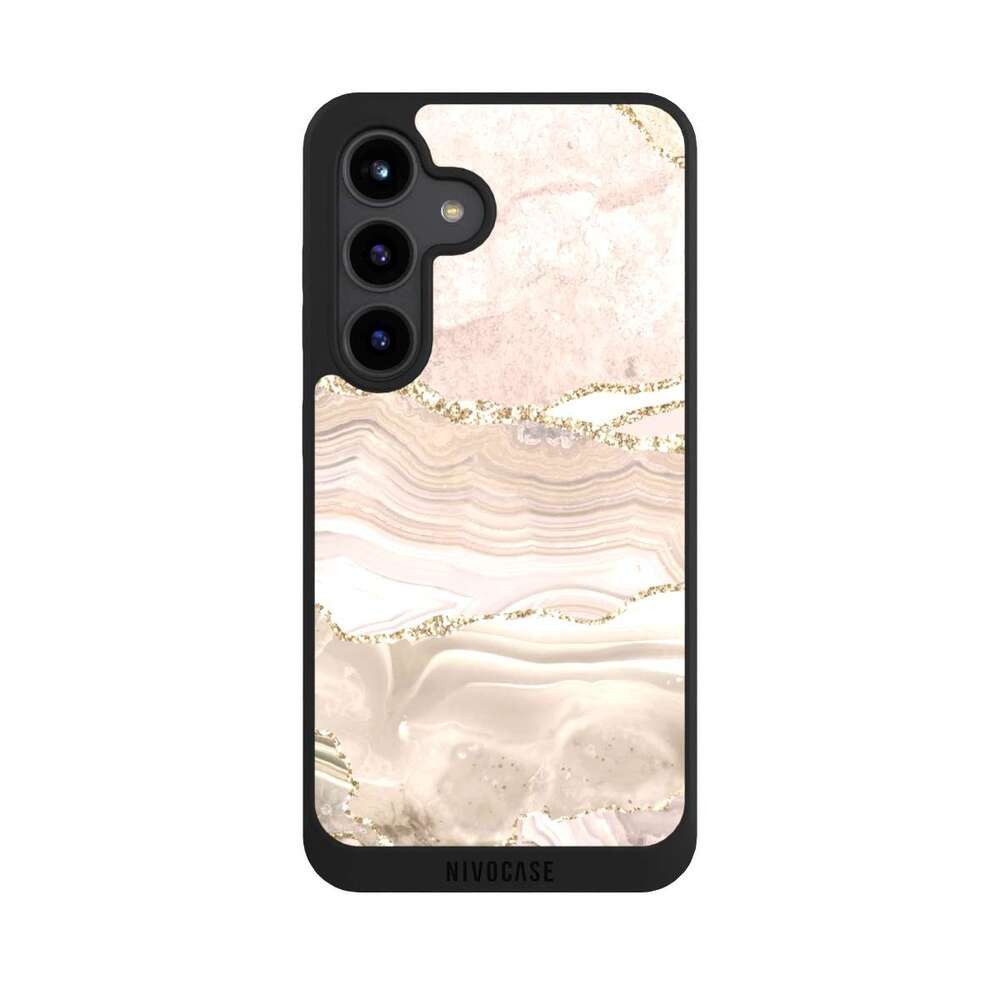 NIVOCASE Handyhülle Glitzer Look Marmor Utart Rose Marble Dream Golden Stripes, Samsung Galaxy S24 Handyhülle Hülle NIVOpure Case Schwarz