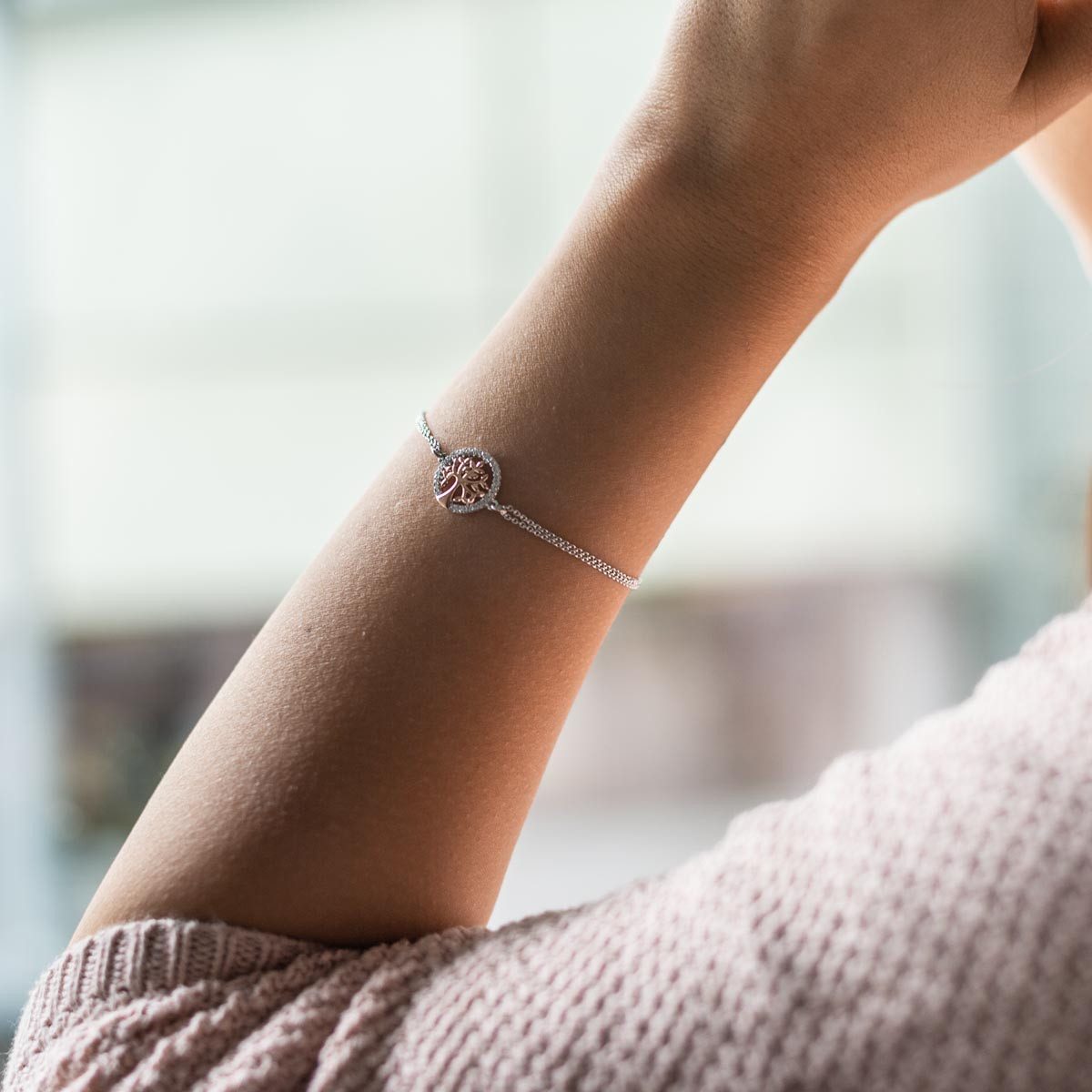 Materia Armkette Damen Lebensbaum Rosegold Zirkonia 17-19cm SA-71, 925 Sterling Silber, rhodiniert