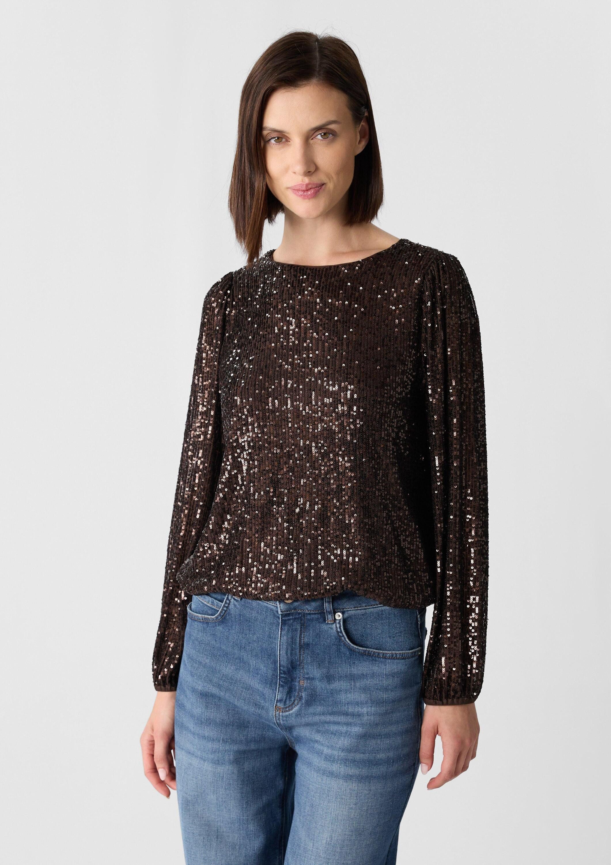 comma Langarmbluse Bluse Bluse mit Pailletten günstig online kaufen