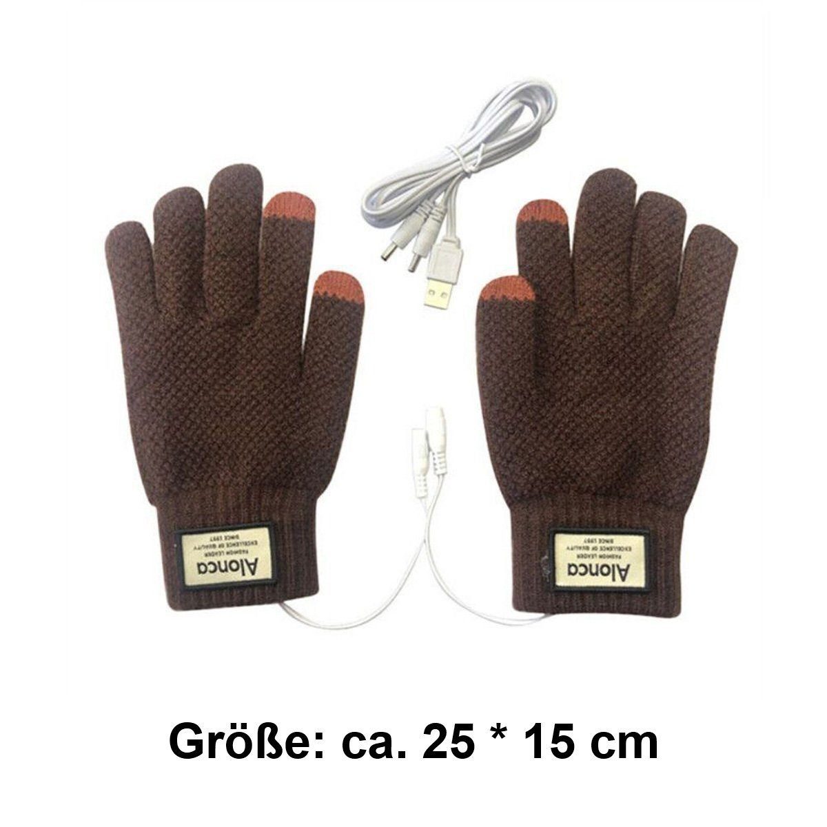 AUKUU Winter-Arbeitshandschuhe Sporthandschuhe USB-wiederaufladbare Strickhandschuhe braun Lederhandschuhe
