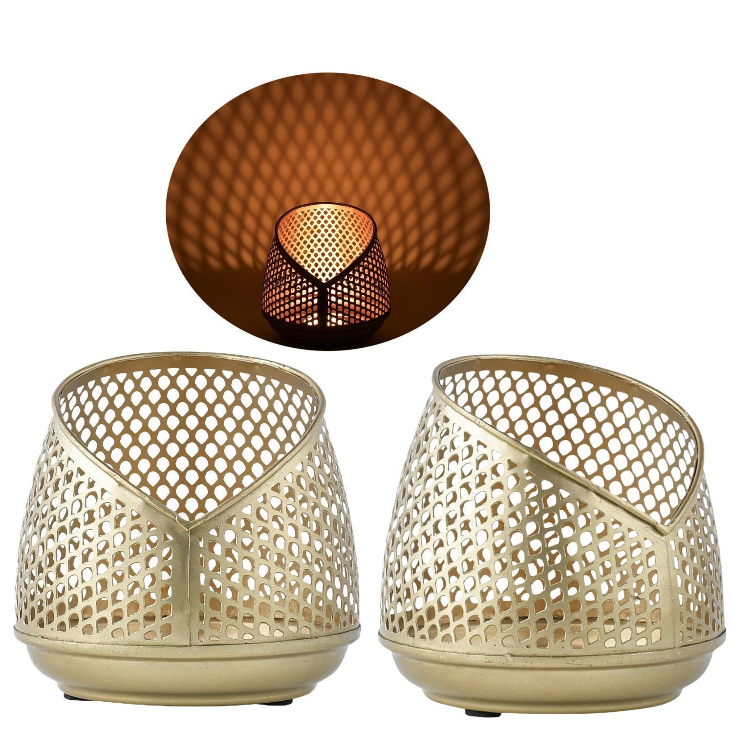 Marrakesch Orient & Mediterran Interior Teelichthalter Lot de 2 photophores Safra en métal doré verni, intérieur doré, 12 cm (2 St), Handarbeit