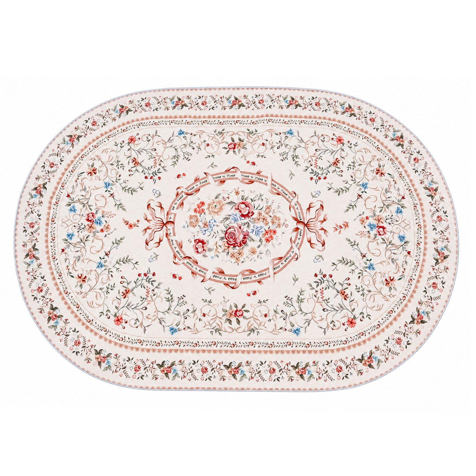 Youyijia Teppich Samtteppich Oval 227x160cm, Vintage Blumenteppich Wohnzimmer