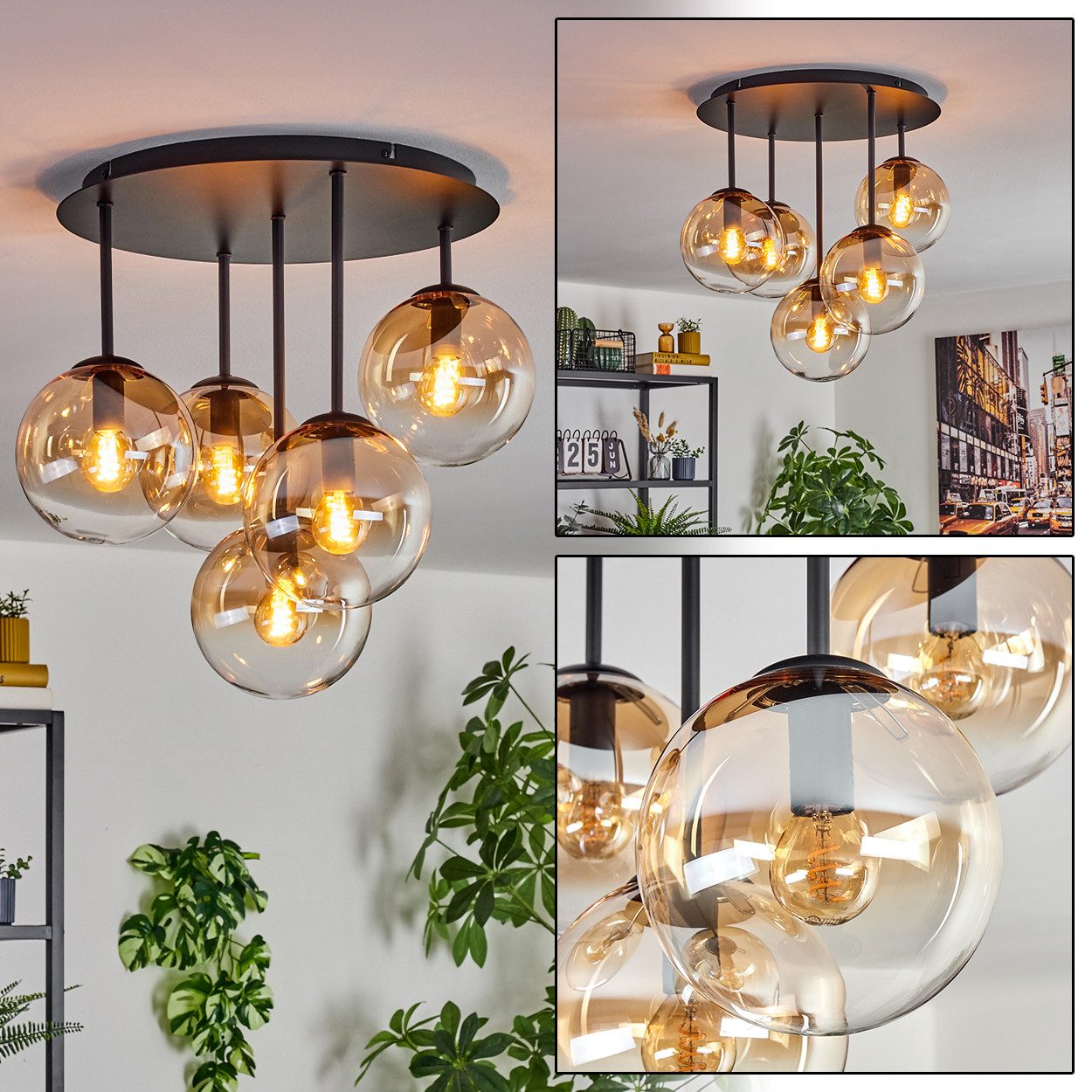hofstein Deckenleuchte 5-flammige Deckenlampe aus Metall/Glas günstig online kaufen