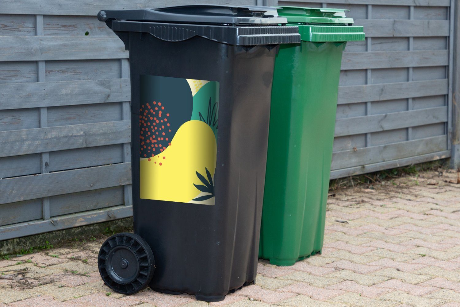 MuchoWow Wandsticker Sommer - Container, Abfalbehälter Tupfen (1 St), Blätter Mülleimer-aufkleber, - Sticker, Flecken - Mülltonne