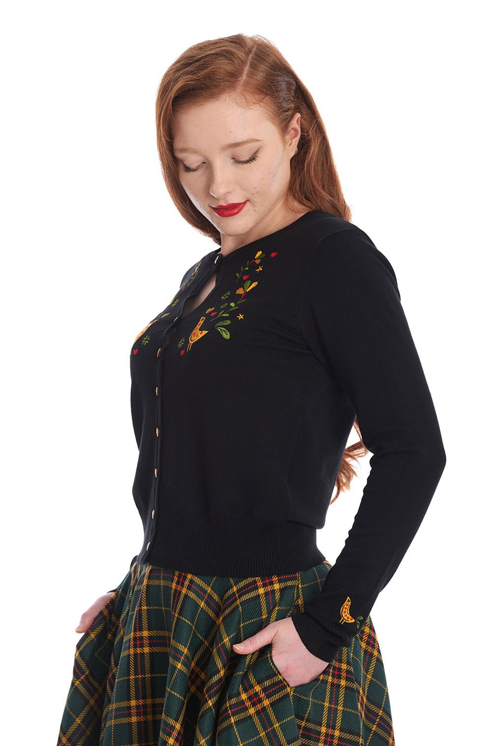 Banned Strickjacke Heritage Birdy Cardigan Schwarz Rockabilly Vintage Cardi günstig online kaufen