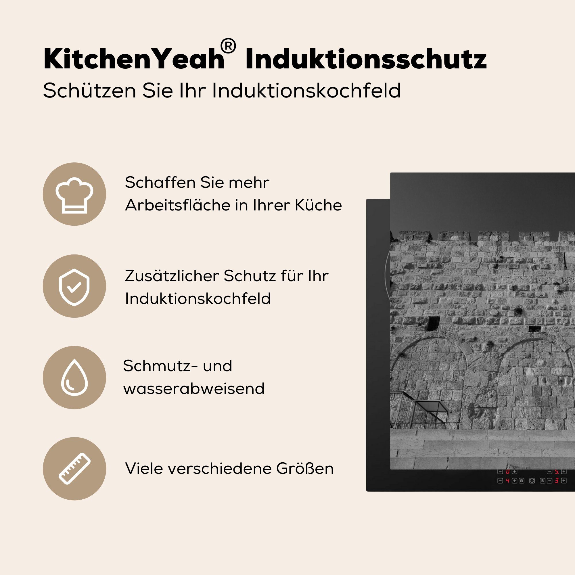 MuchoWow Vinyl, 78x78 der küche in Ceranfeldabdeckung, tlg), Antike Steinmauer für Arbeitsplatte Nacht, Herdblende-/Abdeckplatte cm, (1