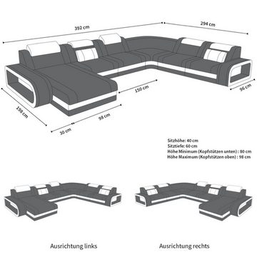 Sofa Dreams Wohnlandschaft Stoff Polster Sofa Berlin XXL U Form Couch Stoffsofa, mit LED, wahlweise mit Bettfunktion als Schlafsofa, Designersofa