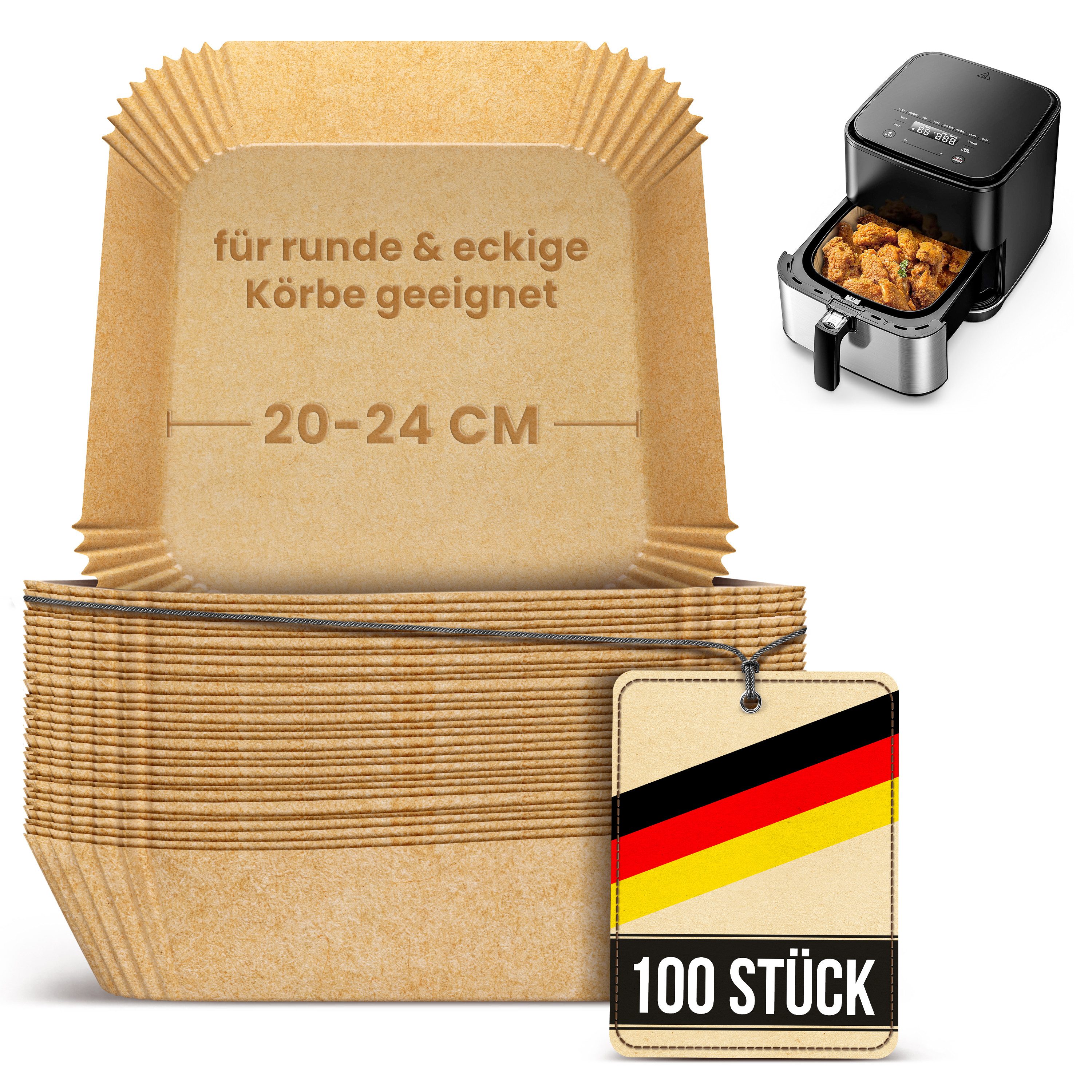 Smart-Planet Backpapier Smart-Planet Backpapier für Heißluftfritteuse 100 Stück 20-24cm, Antihaft-Beschichtung, rund, eckig