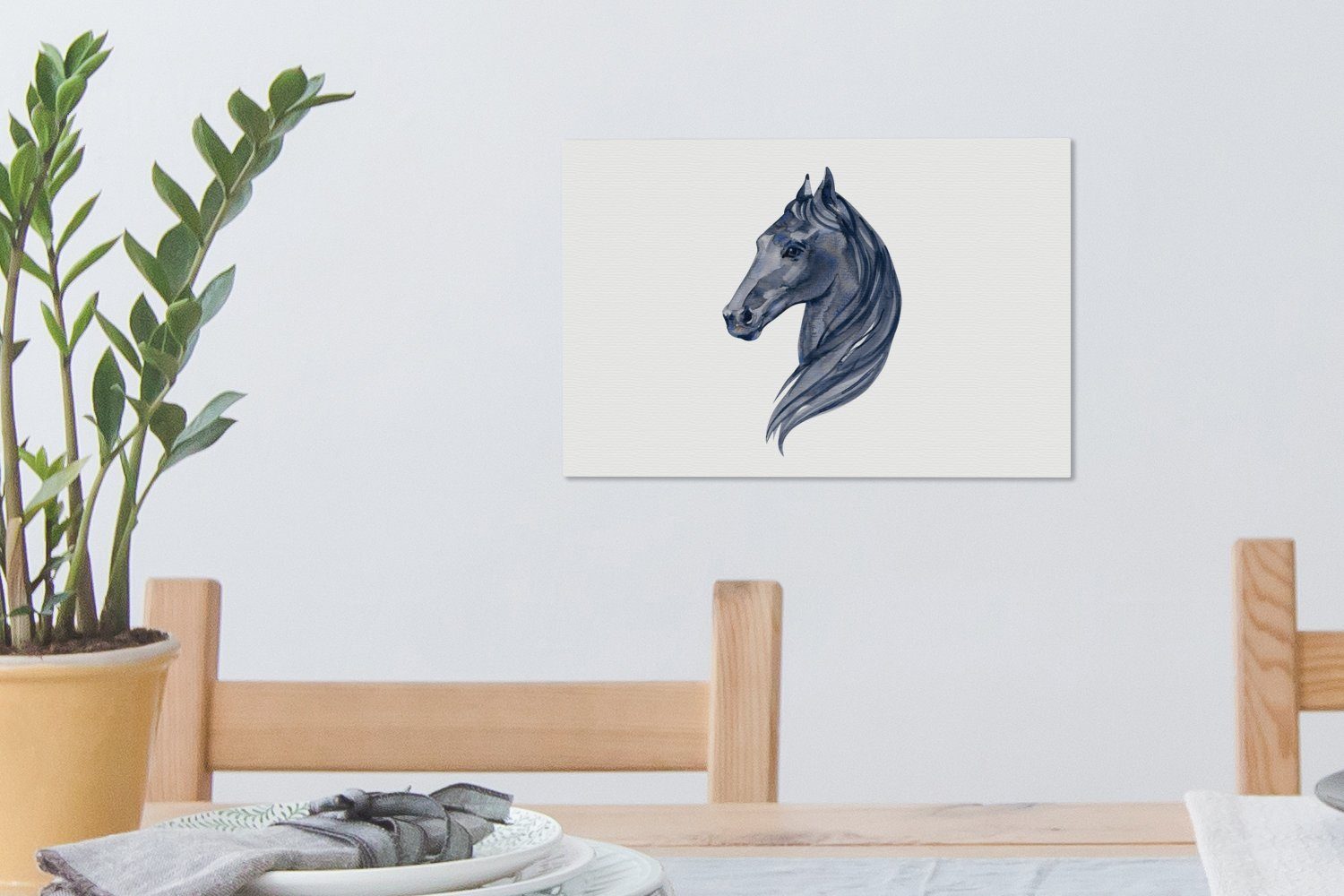 Pferd - cm Leinwandbild Mädchen, - Aquarell (1 Mädchen Leinwandbilder, St), Kinder Wanddeko, Blau - Wandbild Aufhängefertig, OneMillionCanvasses® 30x20 - -