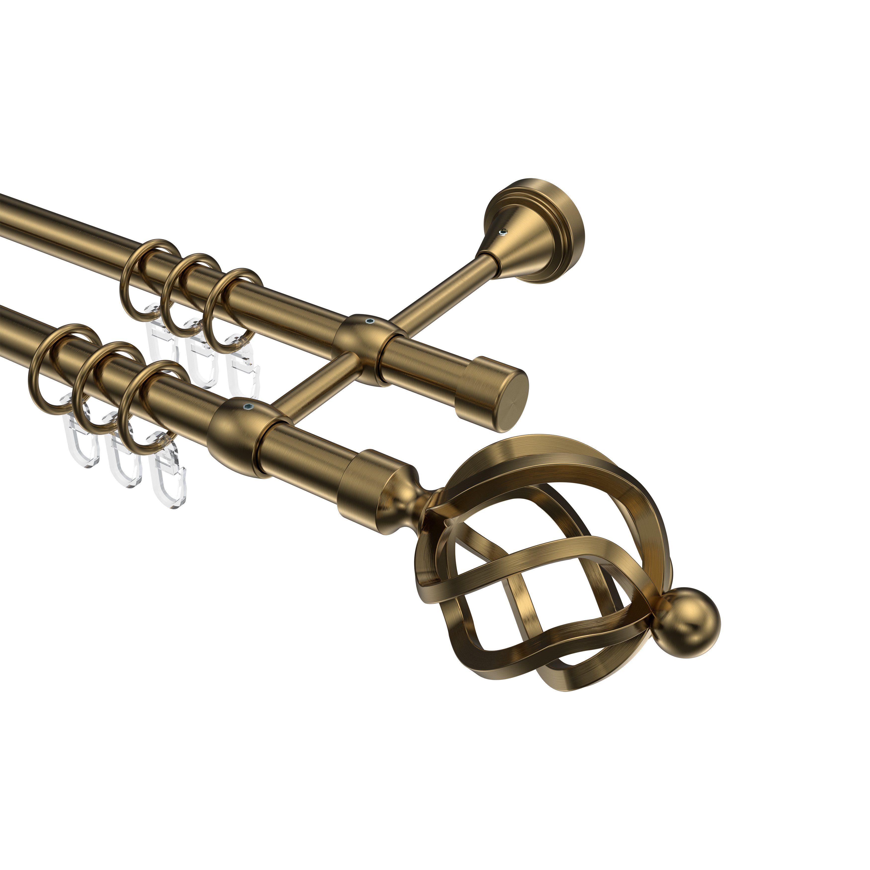 INTERDECO Gardinenstange Primus Paolo, Ø 16 mm, 2-läufig, Wandmontage, Messing Antik