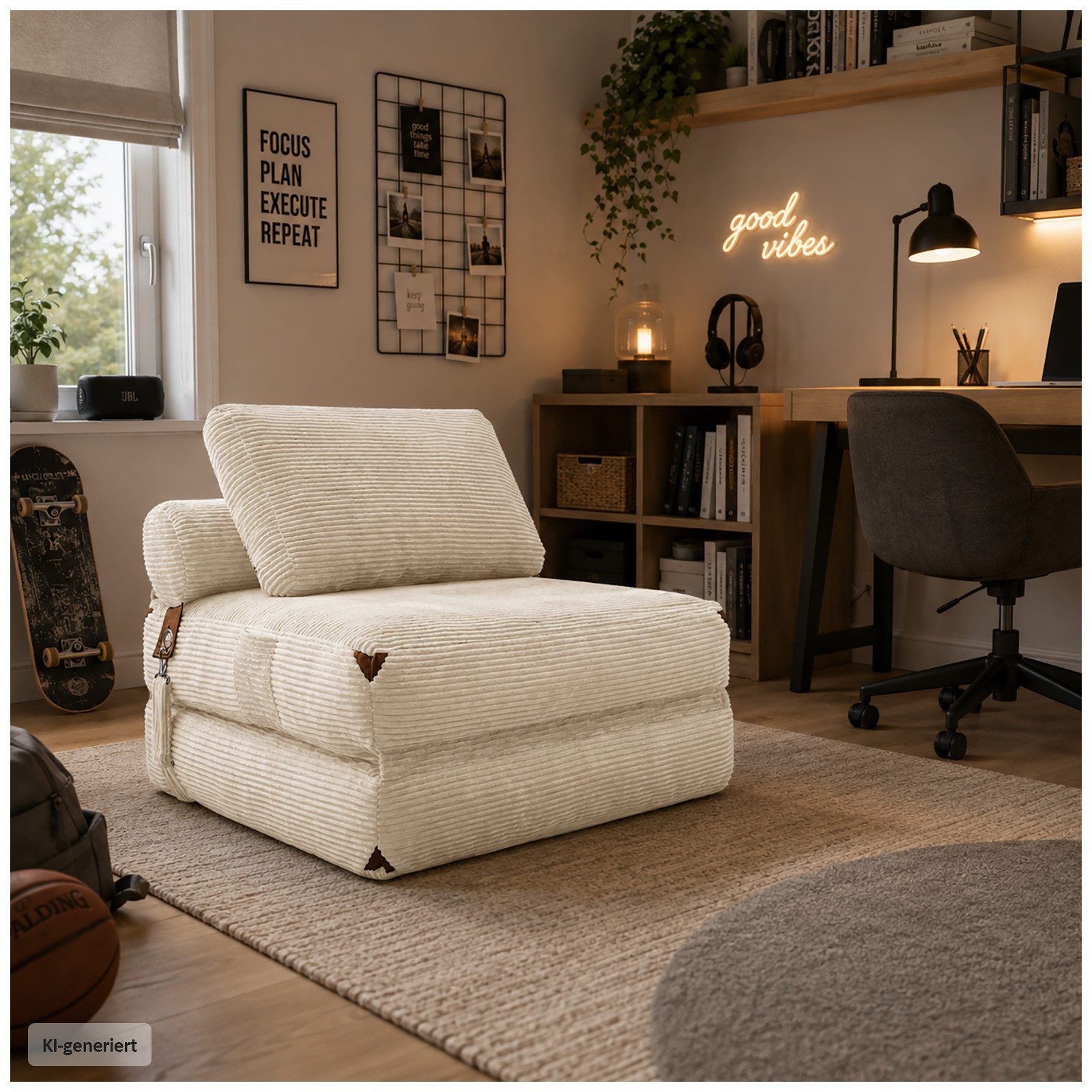 HTI-Living Loungesessel Klappsessel Aruna mit Schlaffunktion in Weiß (1 Stück, 1-St), gemütliche Sitzhöhe – Bild 3 von 5