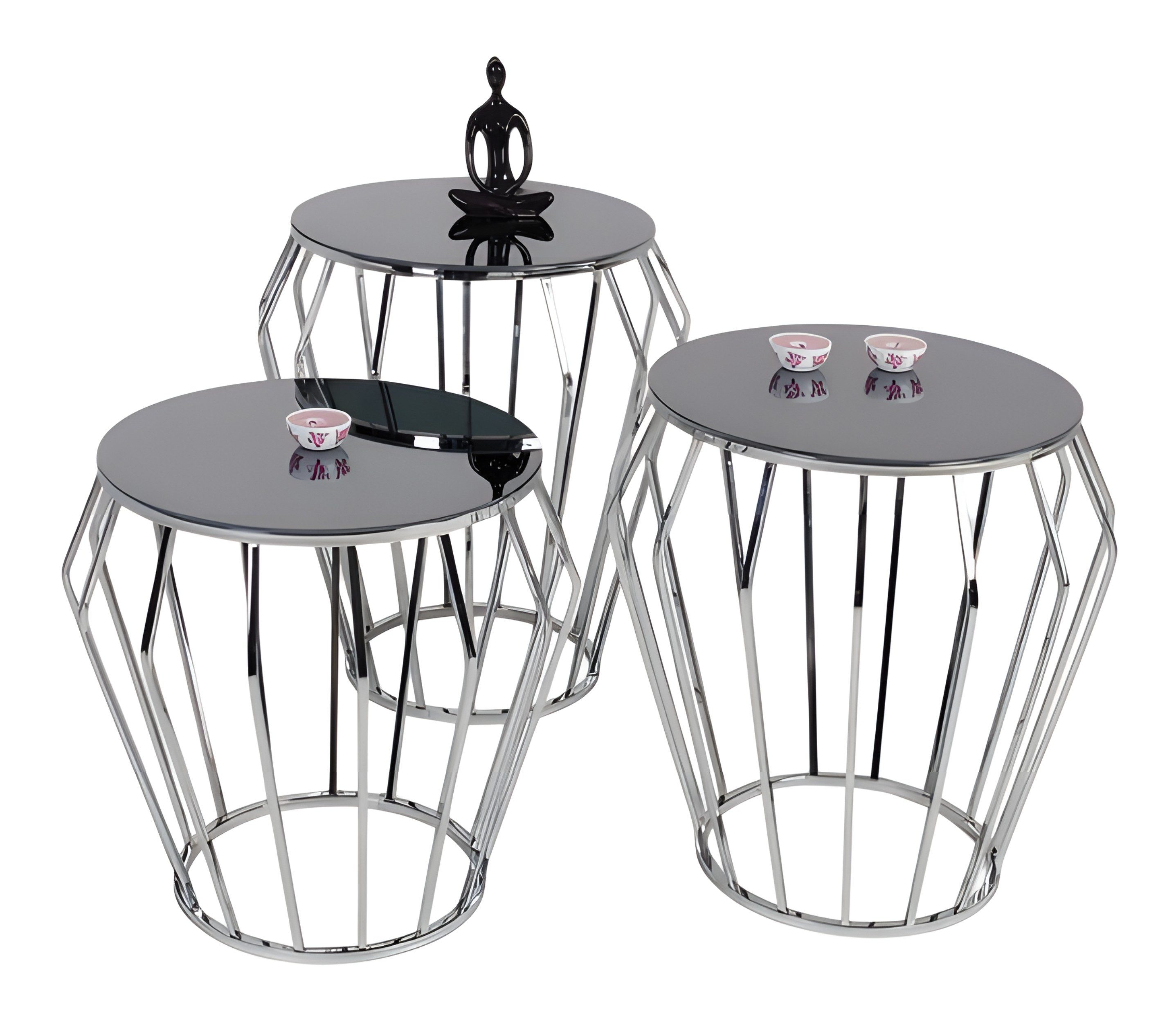 Xlmoebel Satztisch Grauer Beistelltisch aus Metall mit modernem Design (Set, 3-St., Beistelltisch), Made in Europa