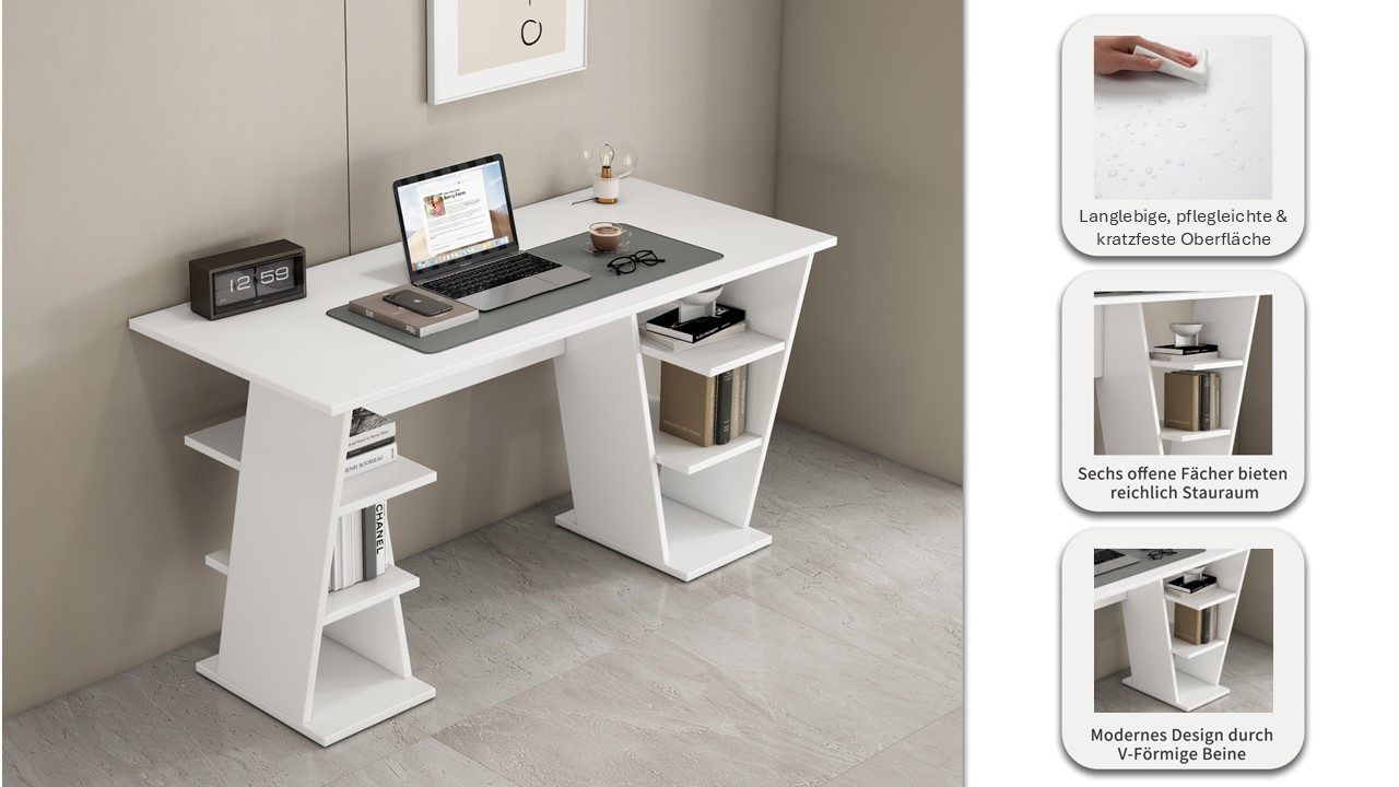 OTTO home Schreibtisch Ezzell, Regalschreibtisch mit Ablagen, modernes Design, Breite 137 cm