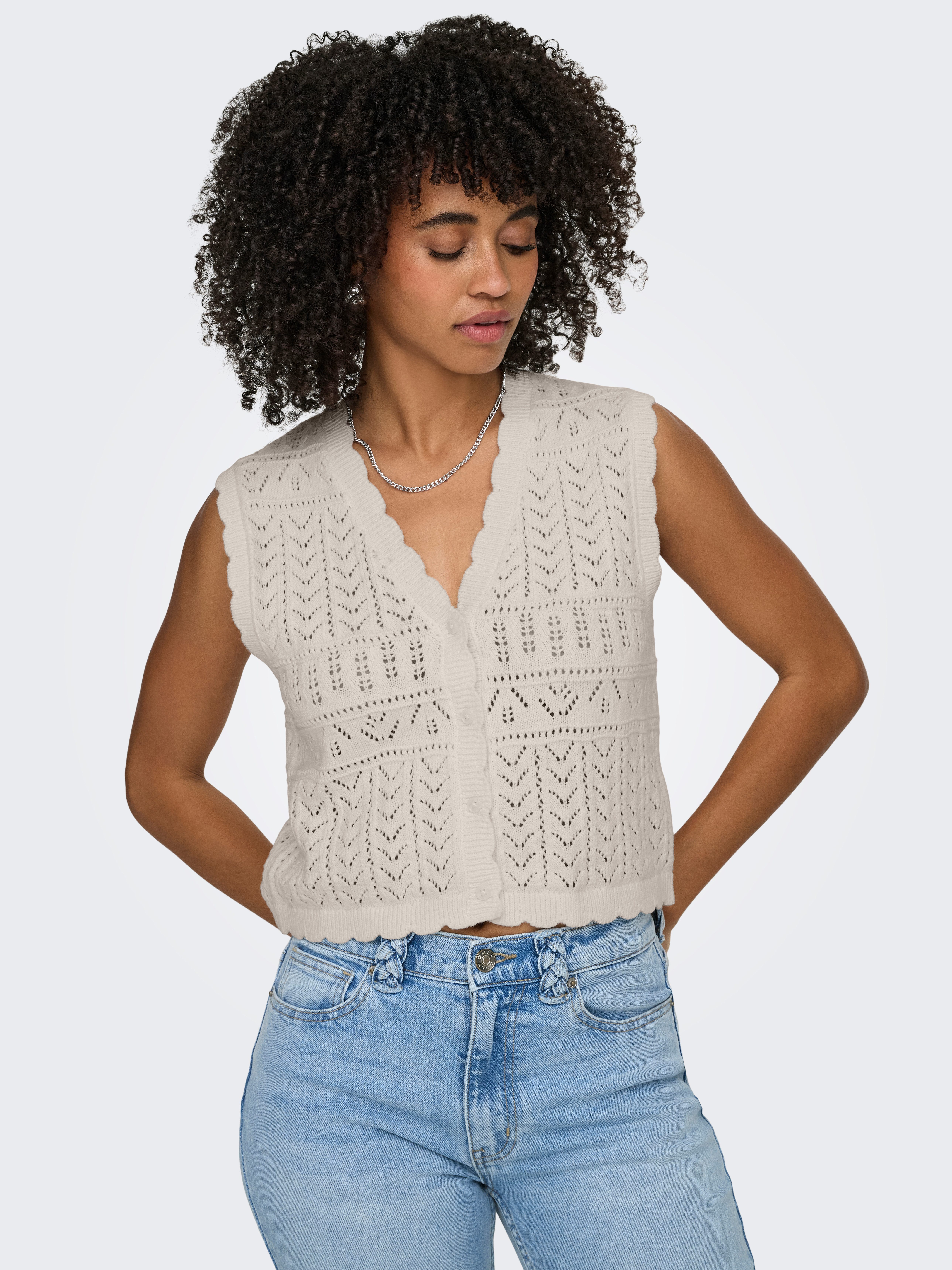 ONLY Strickjacke ONLIRINA V-NECK BUTTON VEST KNT NOOS Baumwollmischung