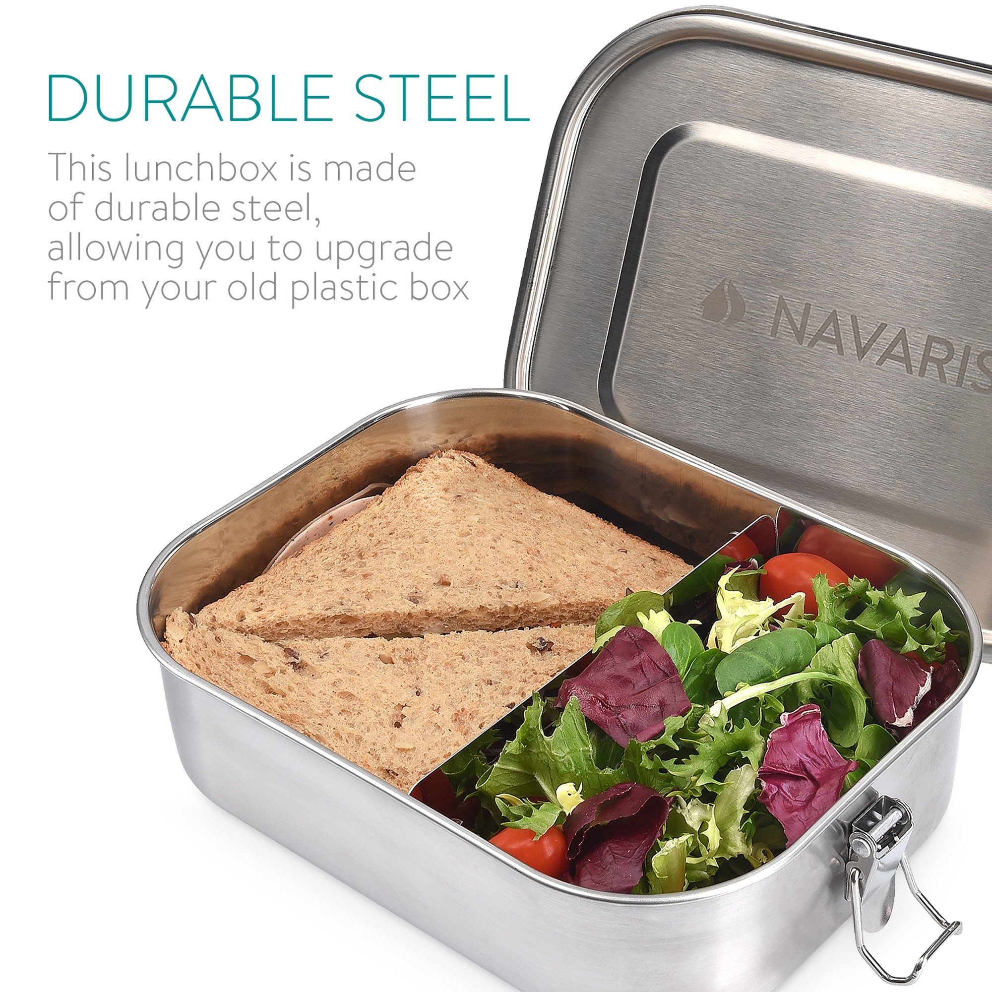 Navaris Lunchbox Brotdose - und spülmaschinenfest, Edelstahl auslaufsicher ml Edelstahl 800