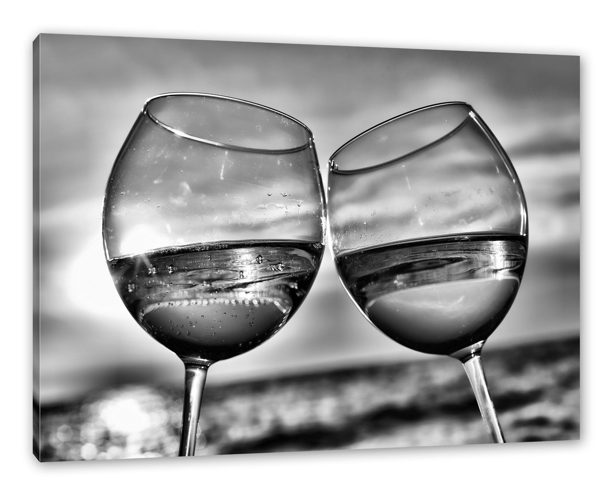 Pixxprint Leinwandbild Weingläser am Meer, Weingläser am Meer (1 St), Leinwandbild fertig bespannt, inkl. Zackenaufhänger