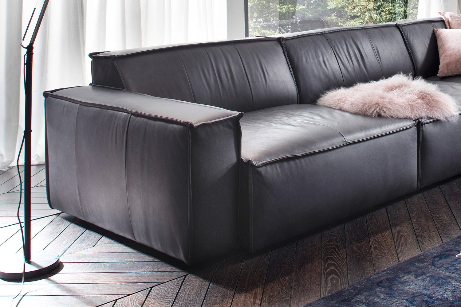 SAMU, Farben Riesensofa Sofa verschiedene Leder dunkelgrau KAWOLA