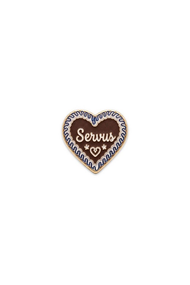 Alpenflüstern Schmuckset Ansteck-Pin - LEBKUCHENHERZ SERVUS - blau