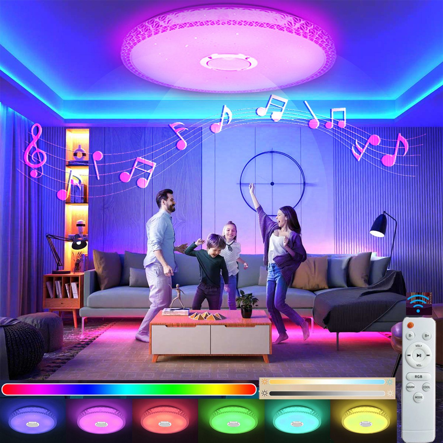 Mutoy Deckenleuchte LED Deckenlampe,Deckenlampe mit Deckenleuchte Fernbedienung 40cm, integriert, fest LED Lautsprecher,dimmbar, oder APP-Steuerung wohnzimmer, Ø Bluetooth