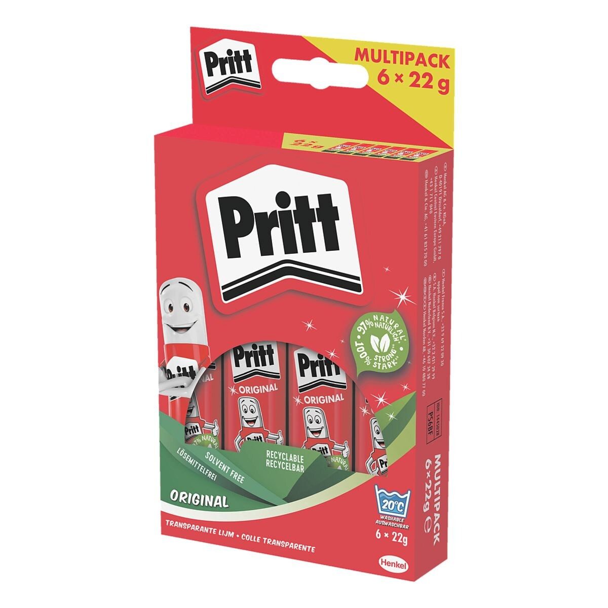 PRITT Klebestift Stick, (6-tlg), 6x 22 g, mit Verschlusskappe