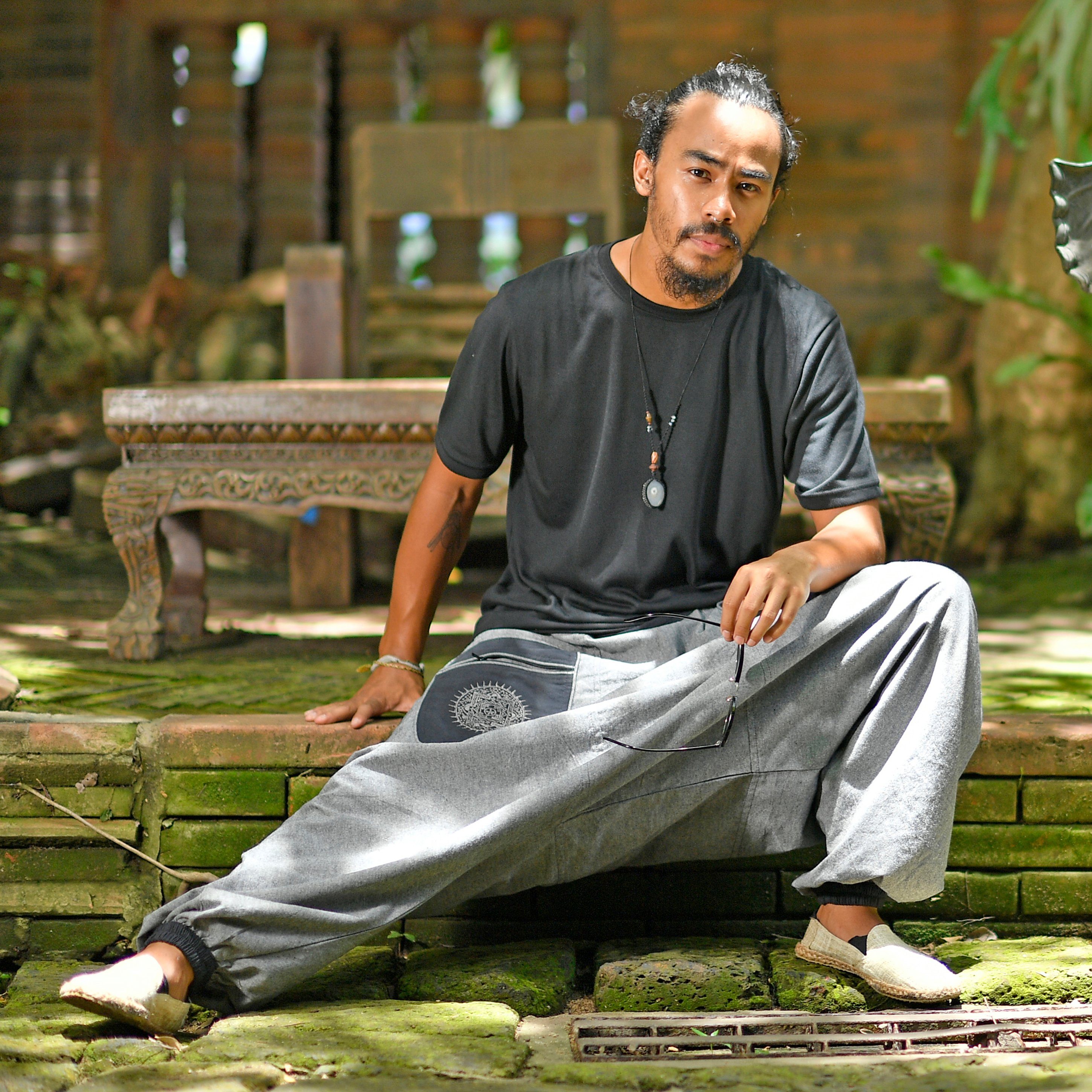 virblatt Haremshose Damen & Haremshose Herren, Baumwolle, Goa Hose Aladinhose Hippie 2 Eingriffstaschen mit Reißverschluss