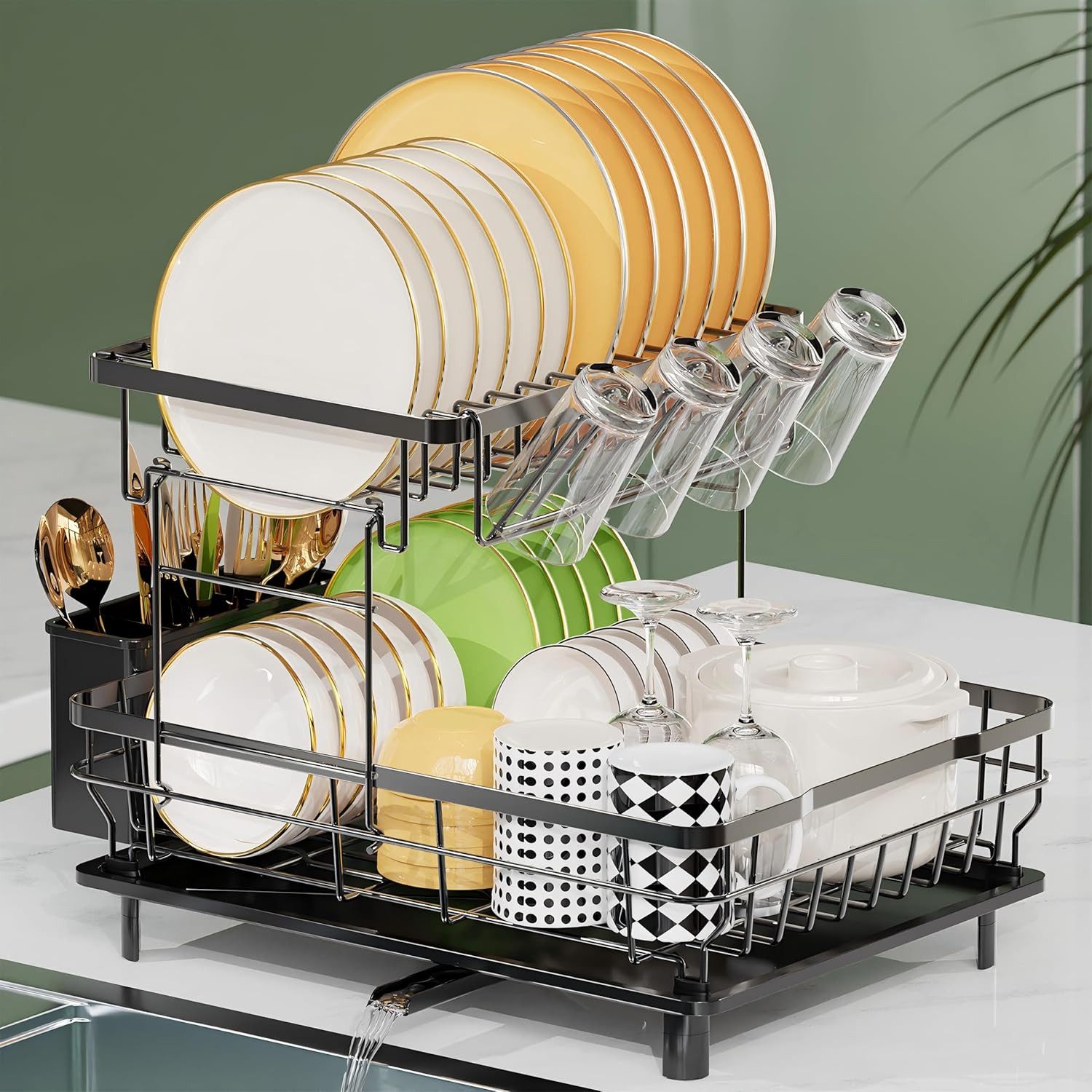 Refined Living Geschirrständer Geschirrständer & Spülbecken Organizer Set – 2in1 Küchenhelfer Set, Zubehör für Zubehör für Geschirrabtropfer mit Abtropfwanne, Geschirr-Abtropfgestell, Abtropfgestell Küche,Spülbecken Organizer Küchen, Spüllappenhalter mit Abflusspfanne,Schwammhalter, Spülmittel Halterung Küche, Geschirrständer für die Küchenarbeitsplatte mit 360° Abfluss abnehmbarem, platzsparend & langlebig, rostfrei, für Küche,Bad,Küchentheke,Spülbecken,Effizienten Trocknen,Wohnungen