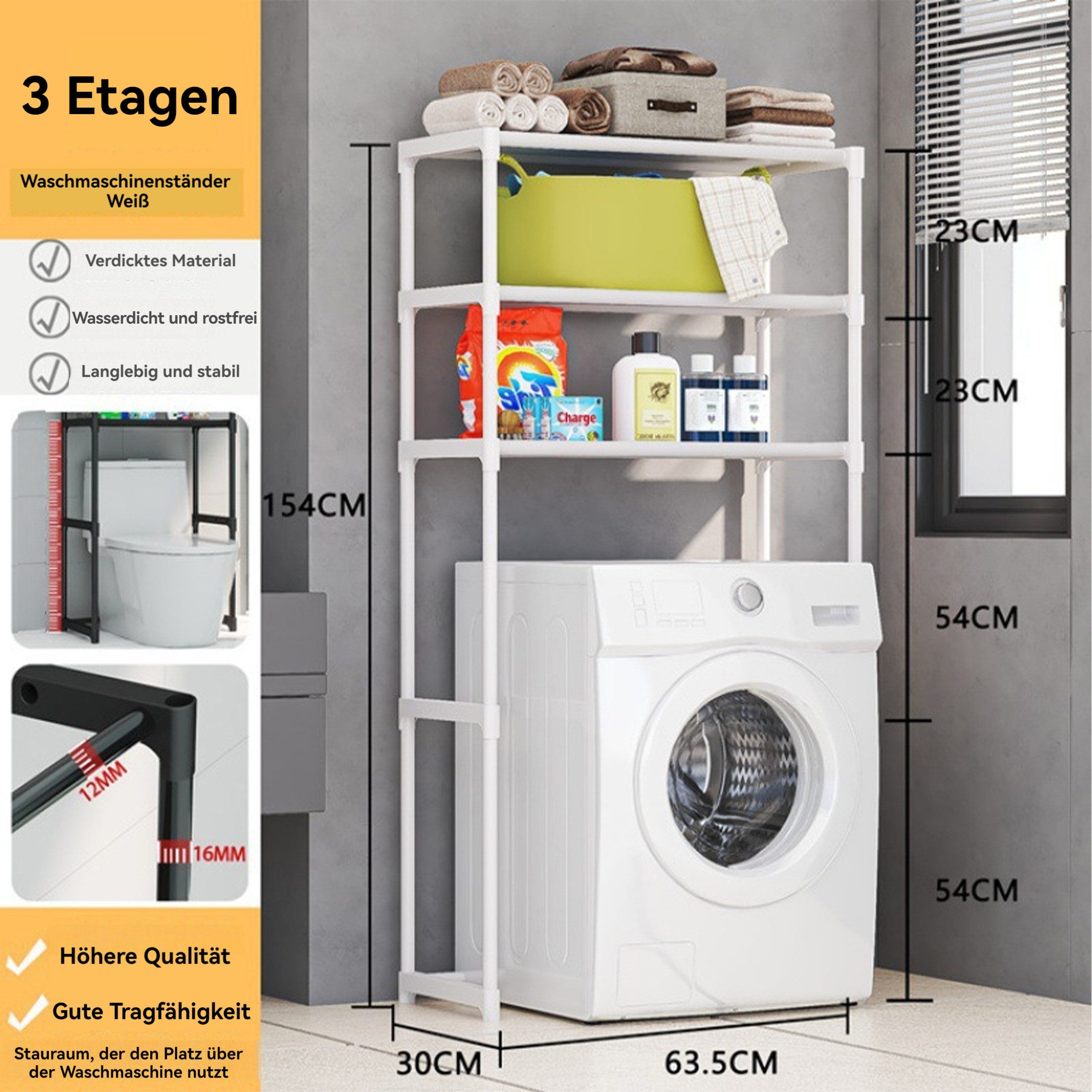 Masbekte Badregal 3-stufiges Lagerregal, Bodenstehendes Waschmaschinenregal günstig online kaufen