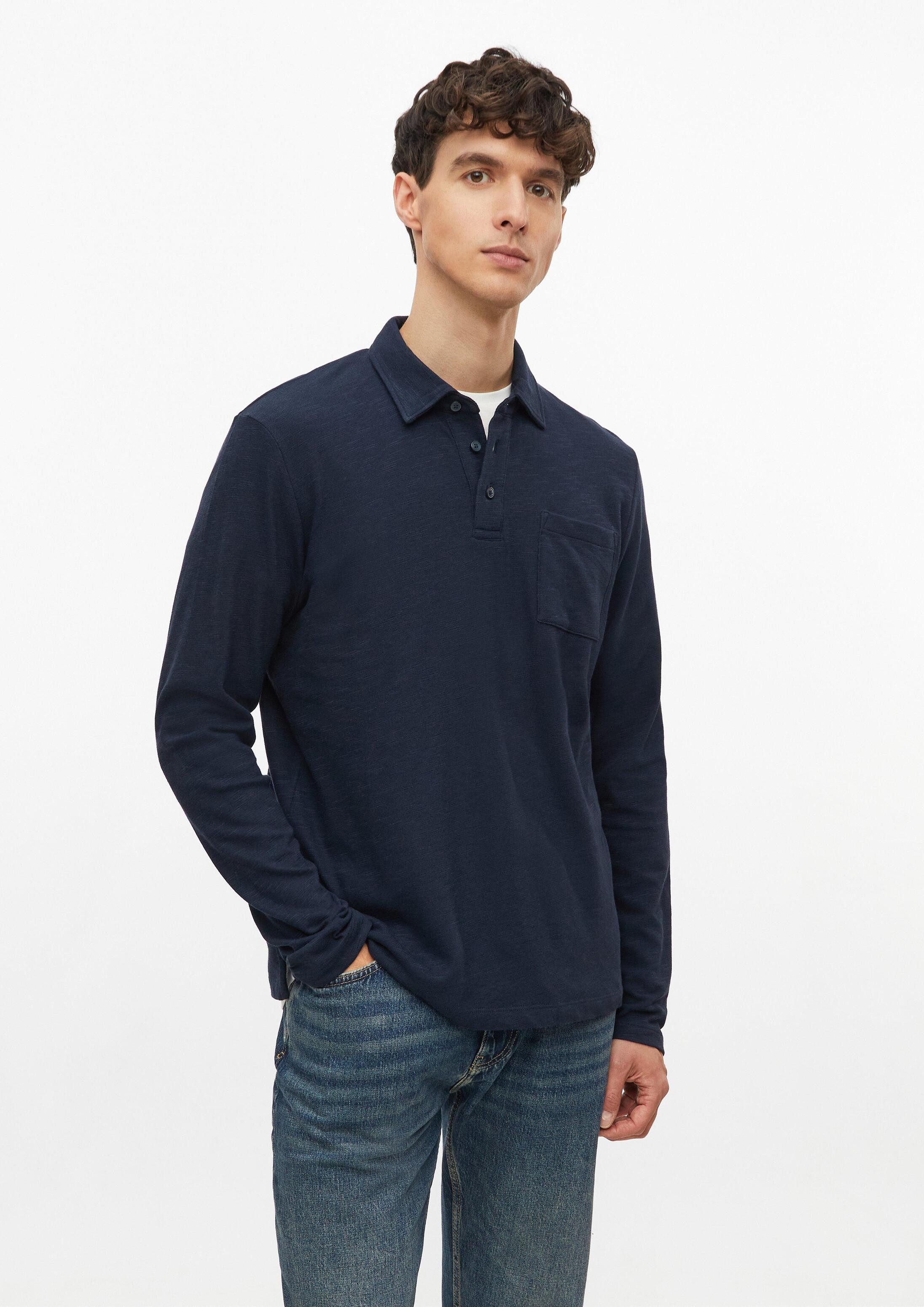 s.Oliver Langarmshirt Polo-Shirt Poloshirt aus Flammgarn-Jersey mit Brusttasche