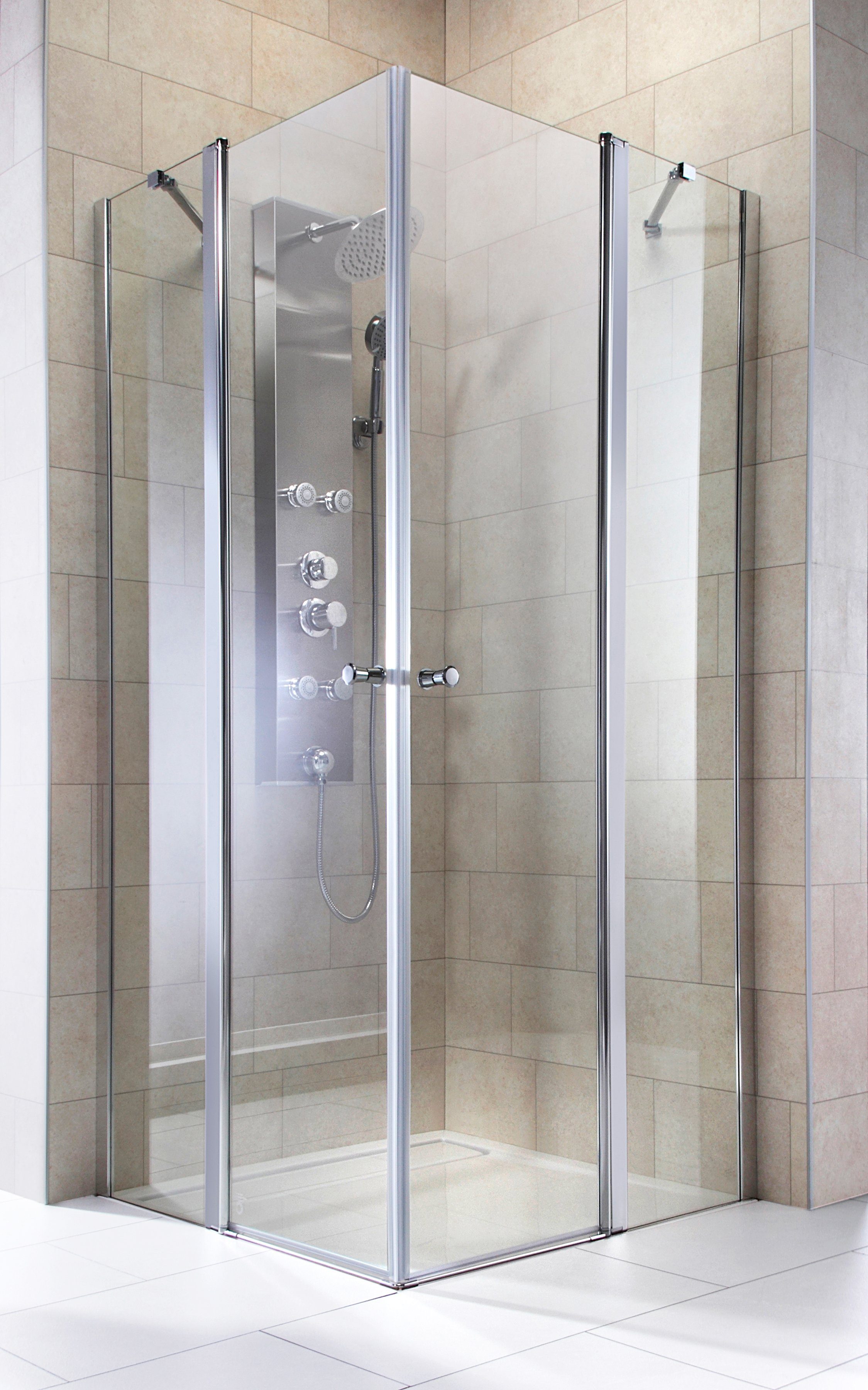 welltime Eckdusche Florenz 4.2, BxT: 90x90 cm, Sicherheitsglas, Hebe-Senk-Mechanismus, barrierefrei einbaubar, mit Drehtüren