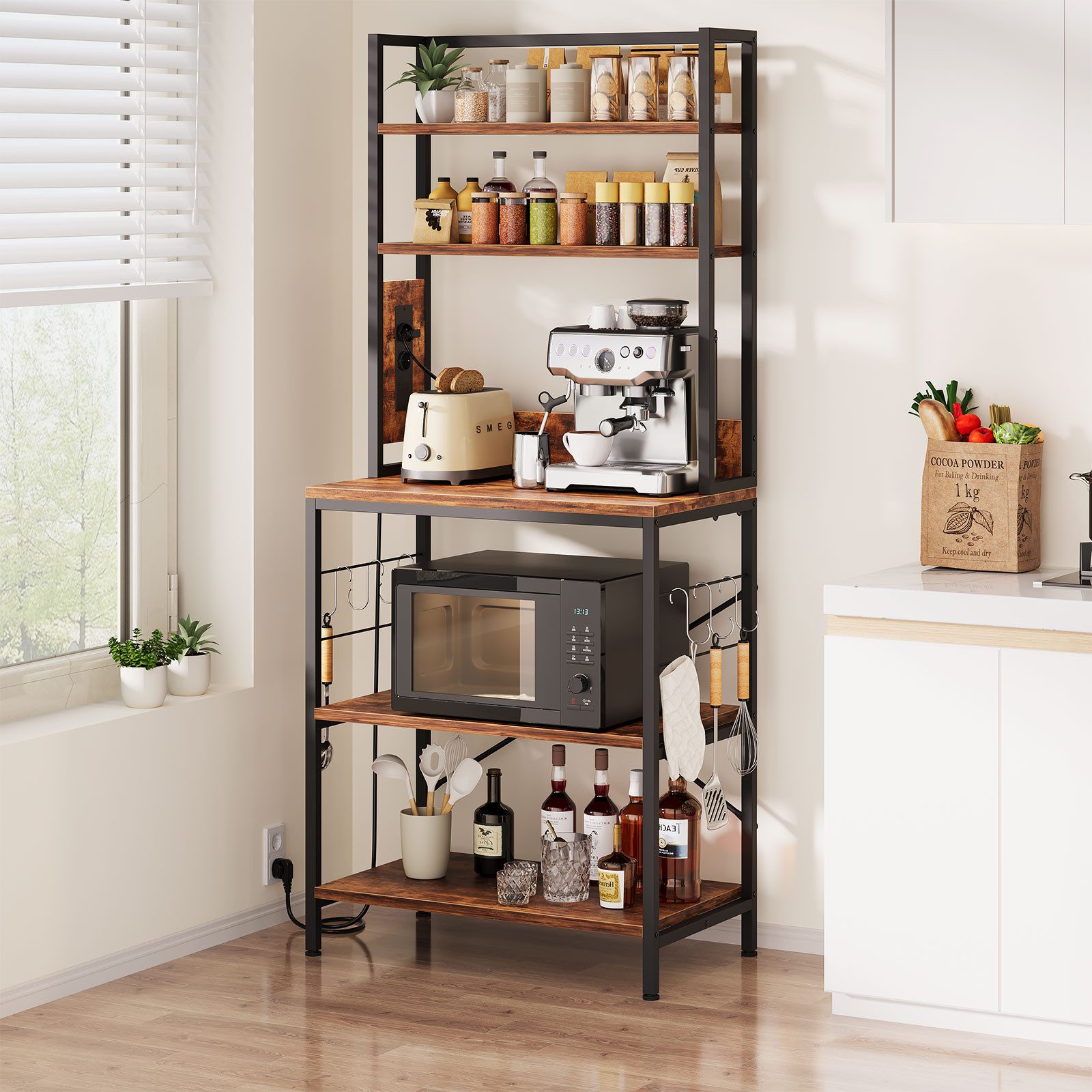 YOLEO Küchenregal 5 Etagen Standregal mit Steckdosen,6 S-Haken,70x40x165cm günstig online kaufen