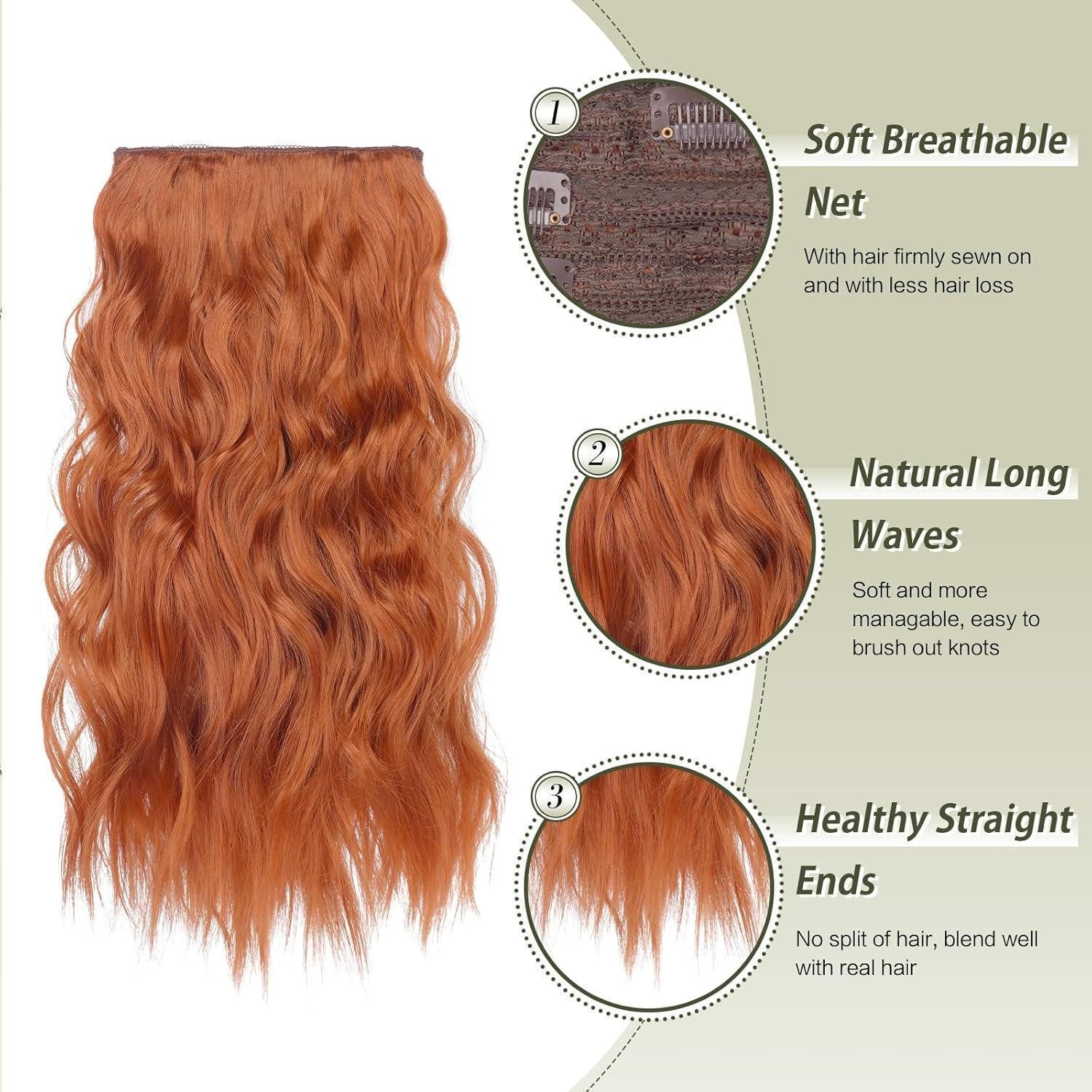 LuxusKollektion Kunsthaar-Extension Clip In Extensions 4er Lang Wellig Synthetik 40 cm-30C# Kupferrot