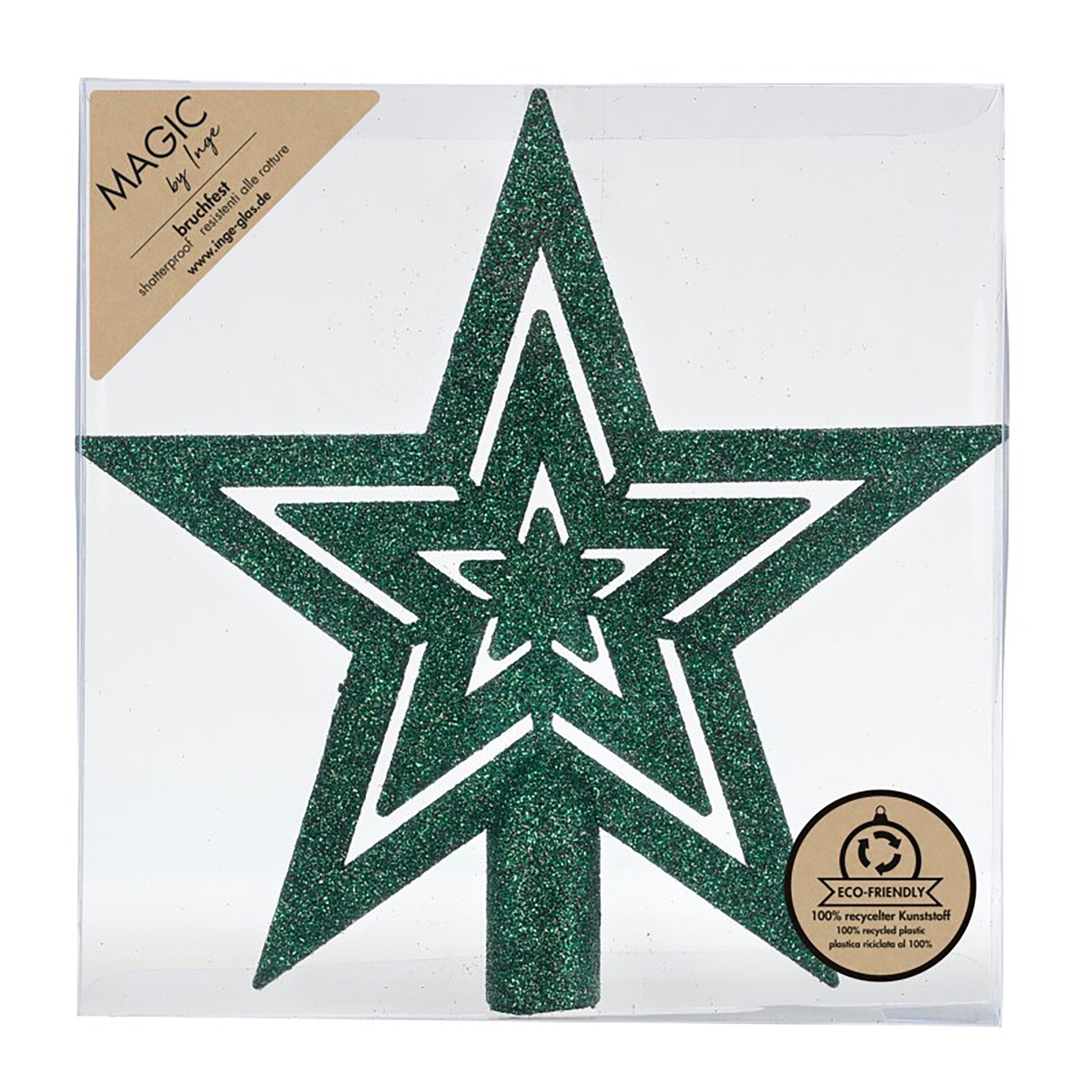 MAGIC by Inge Christbaumspitze, Christbaumspitze Stern 21,5cm Kunststoff mit Glitzer - Noble Green