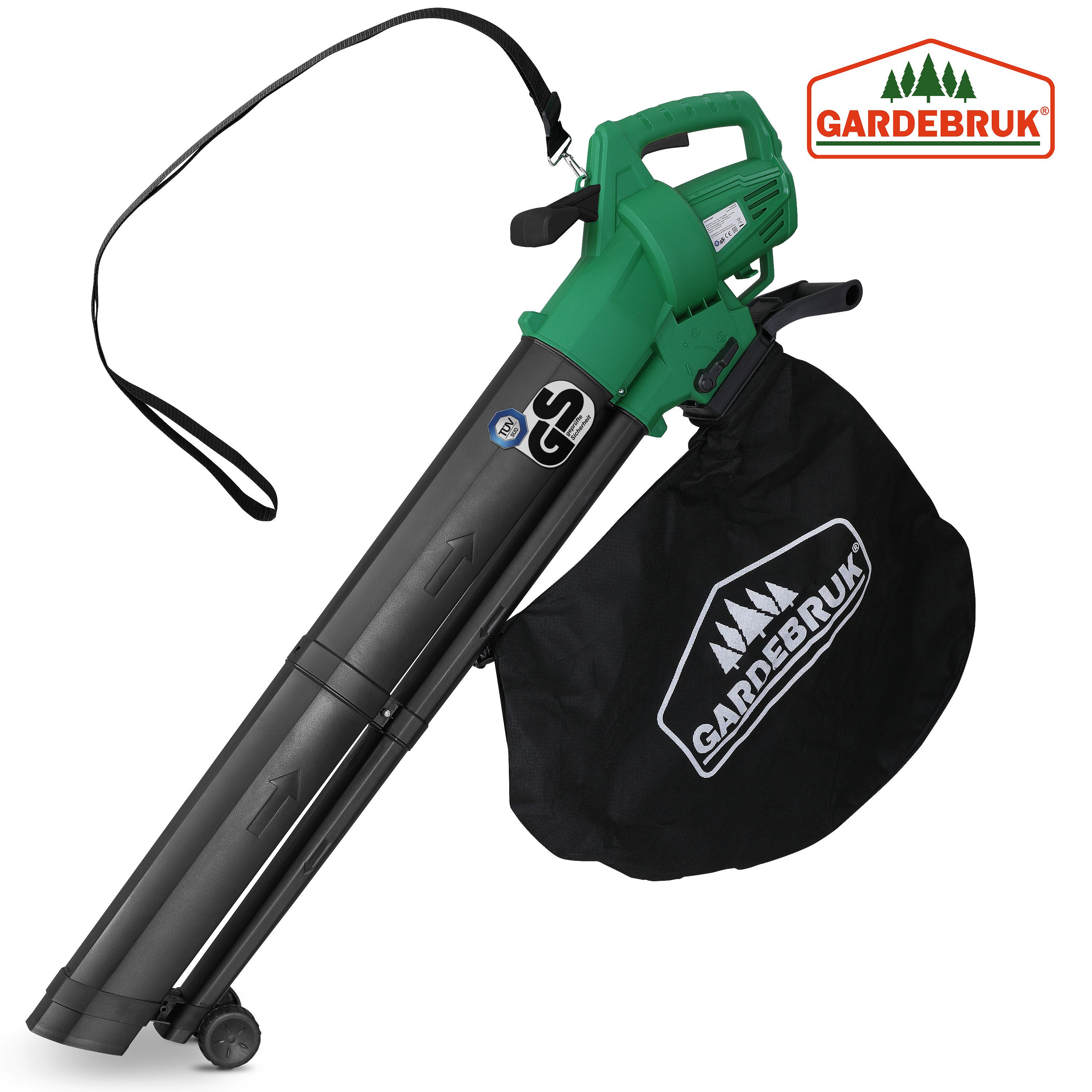 Gardebruk Laubsauger, Elektro 3in1 3000W Schultergurt und Rollen Fangsack 45L Laubbläser