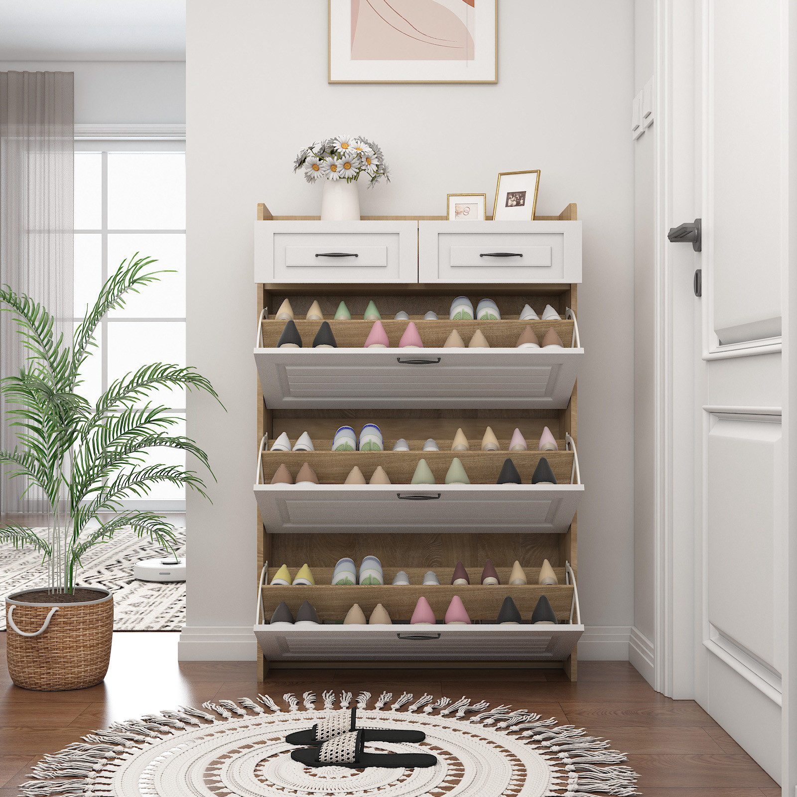 MODFU Schuhregal Moderne Schuhkommode,Holzschuhschrank,mit 2 Schubladen, günstig online kaufen
