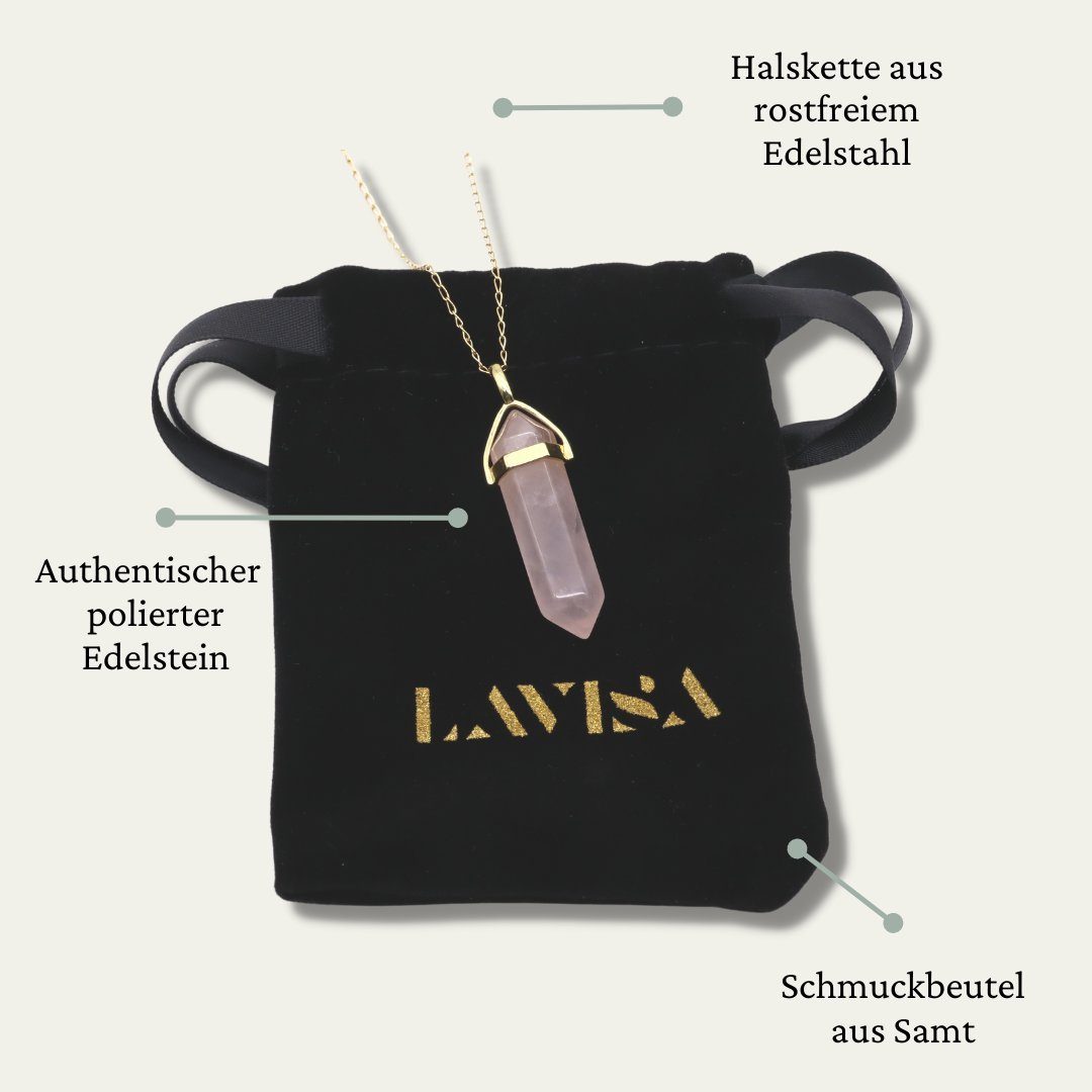 Naturstein Edelstein Kette LAVISA Halskette Obelisk mit gold Rosenquarz Kristall Anhänger