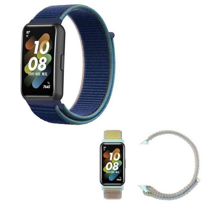 Wigento Smartwatch-Armband Für Huawei Band 7 / Honor Band 7 Uhr Watch Nylon Klettverschluss Armband Ersatz Sport Arm Band Muster 4