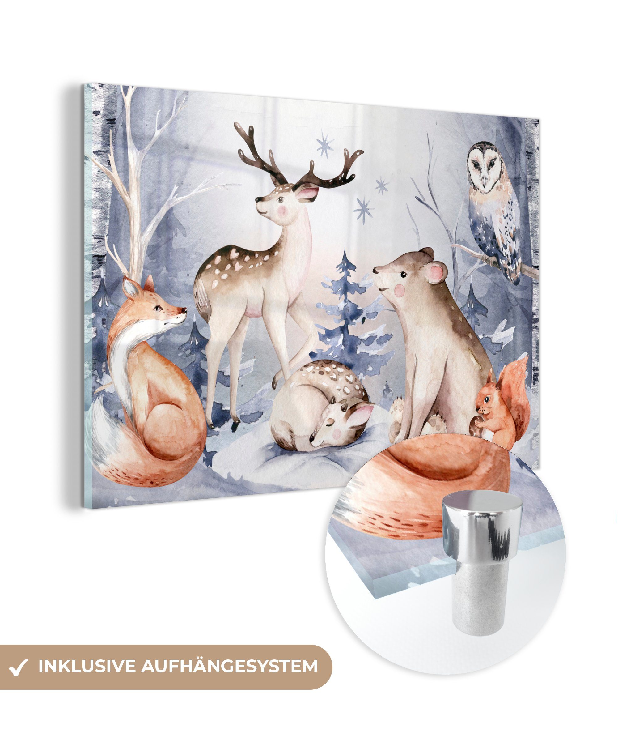 MuchoWow Acrylglasbild Winter - Tiere - Schlafzimmer Wohnzimmer Schnee, & St), (1 Acrylglasbilder