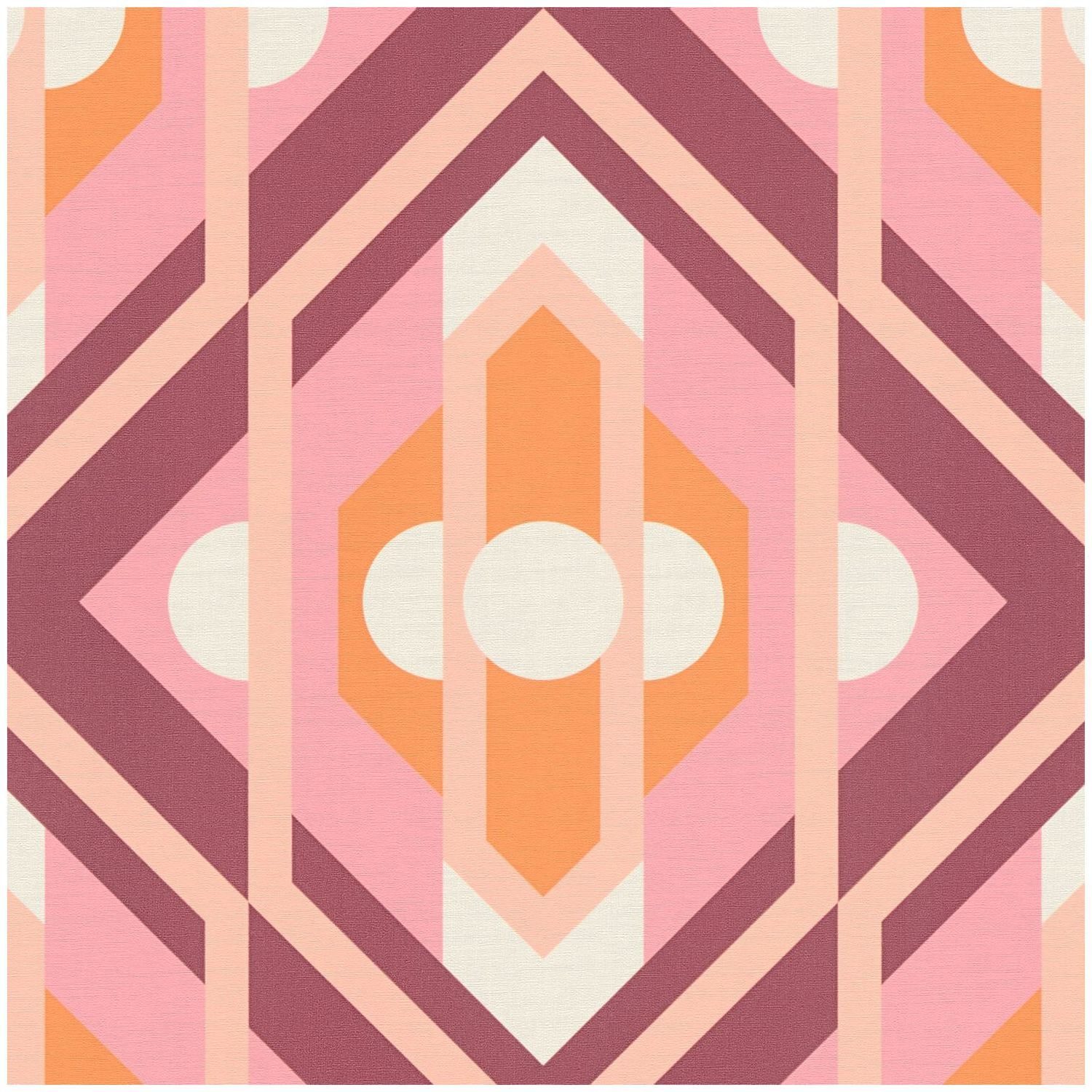 Profhome Vliestapete 395311-GU Retro Tapete geometrisch matt rosa pastell-orange creme-weiß, geprägt, (1 Rolle, 4,51 qm), heißgeprägte Vliestapete, rosa