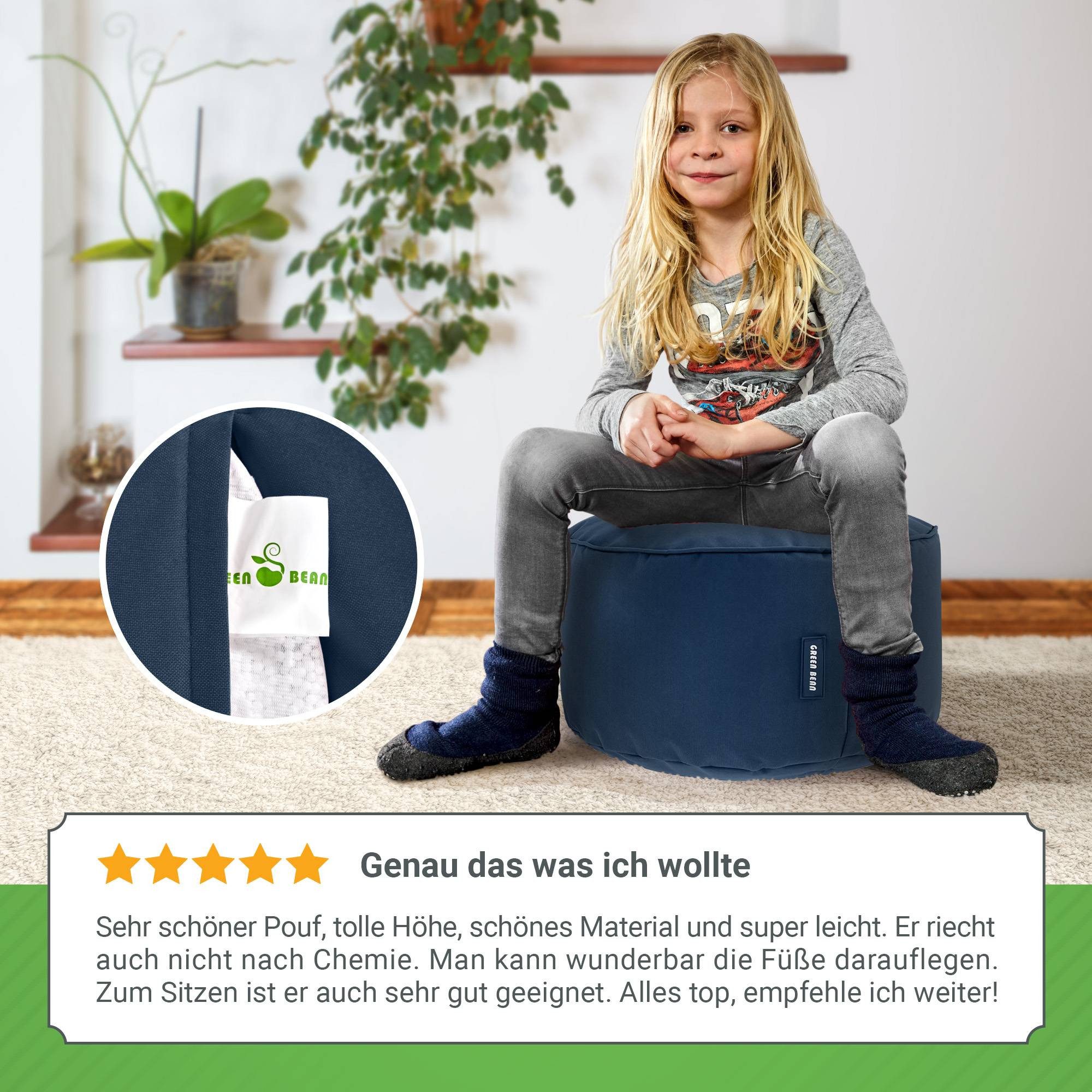 Green Bean Pouf Sitzsack-Hocker Pouf Stay 45x25cm (Sitzsack-Hocker 45x25cm mit EPS-Perlen Füllung -, Fußhocker Fußkissen Sitz-Pouf für Sitzsäcke), die ideale Ergänzung zum Sitzsack