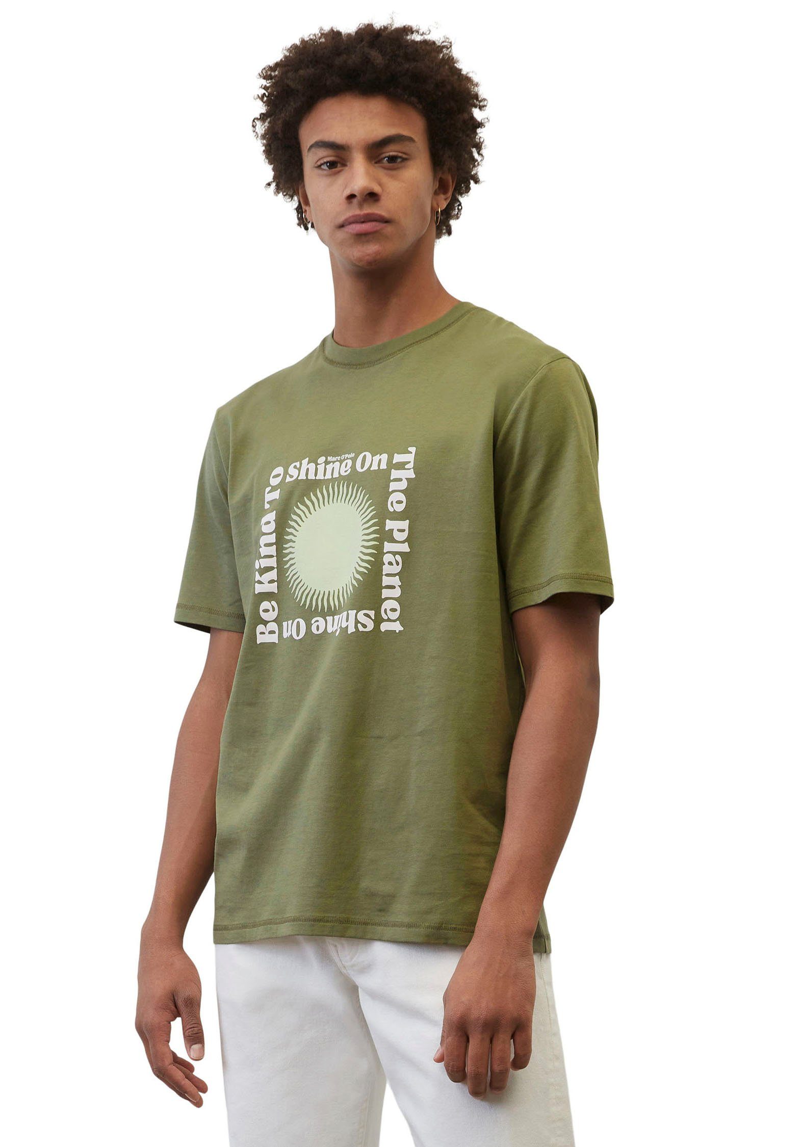 Marc O'Polo T-Shirt mit großem Print vorne oliv